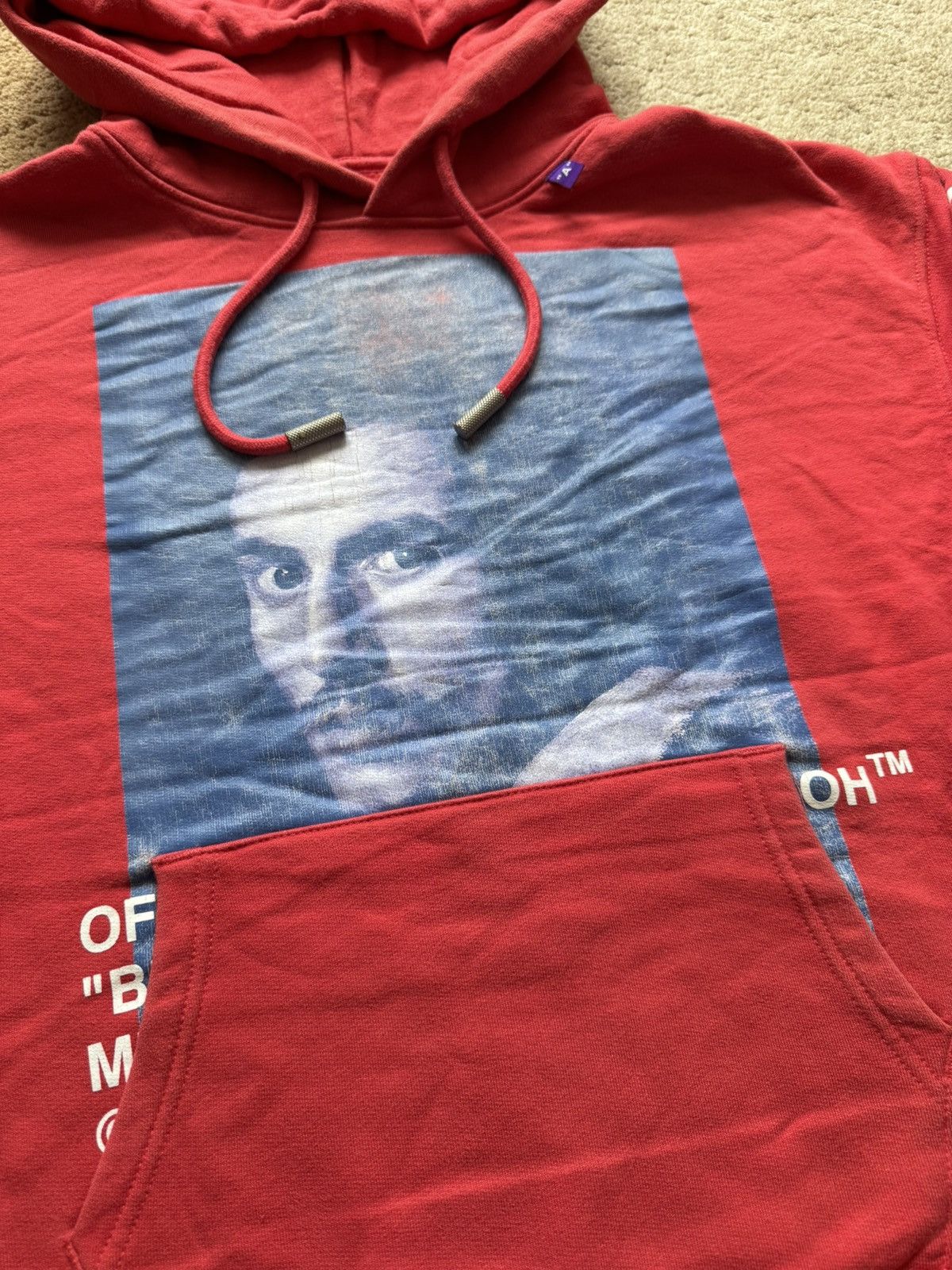 Off-White Cool Off-White Designer Hoodie Printed Red Sweater Bernini Size US XXS / EU 40 - 2 Thumbnail