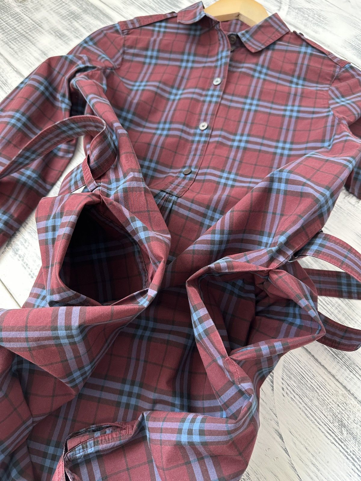 Burberry BURBERRY Plaid Shirt Dress Burgundy Check Cotton Belted US 4 Size XS / US 0-2 / IT 36-38 - 6 Thumbnail