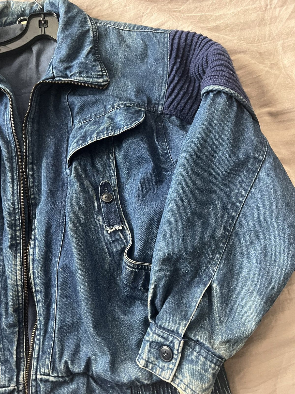 Vintage Vintage Denim Wool Padding Motorcycle Bomber Jacket Size US L / EU 52-54 / 3 - 5 Thumbnail
