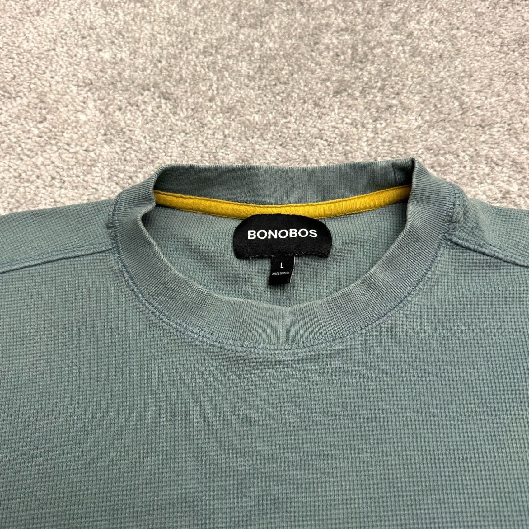 Bonobos Bonobos Green Cotton Crew Tee Long Sleeve Shirt Mens Large Waffle Knit Thermal Regular Fit Vintage No Size US L / EU 52-54 / 3 - 7 Thumbnail