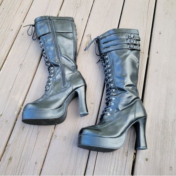 Vintage Vintage 90s y2k Tuk Black Faux Leather Platform Lace Up Brat Size US 10 / IT 40 - 2 Thumbnail
