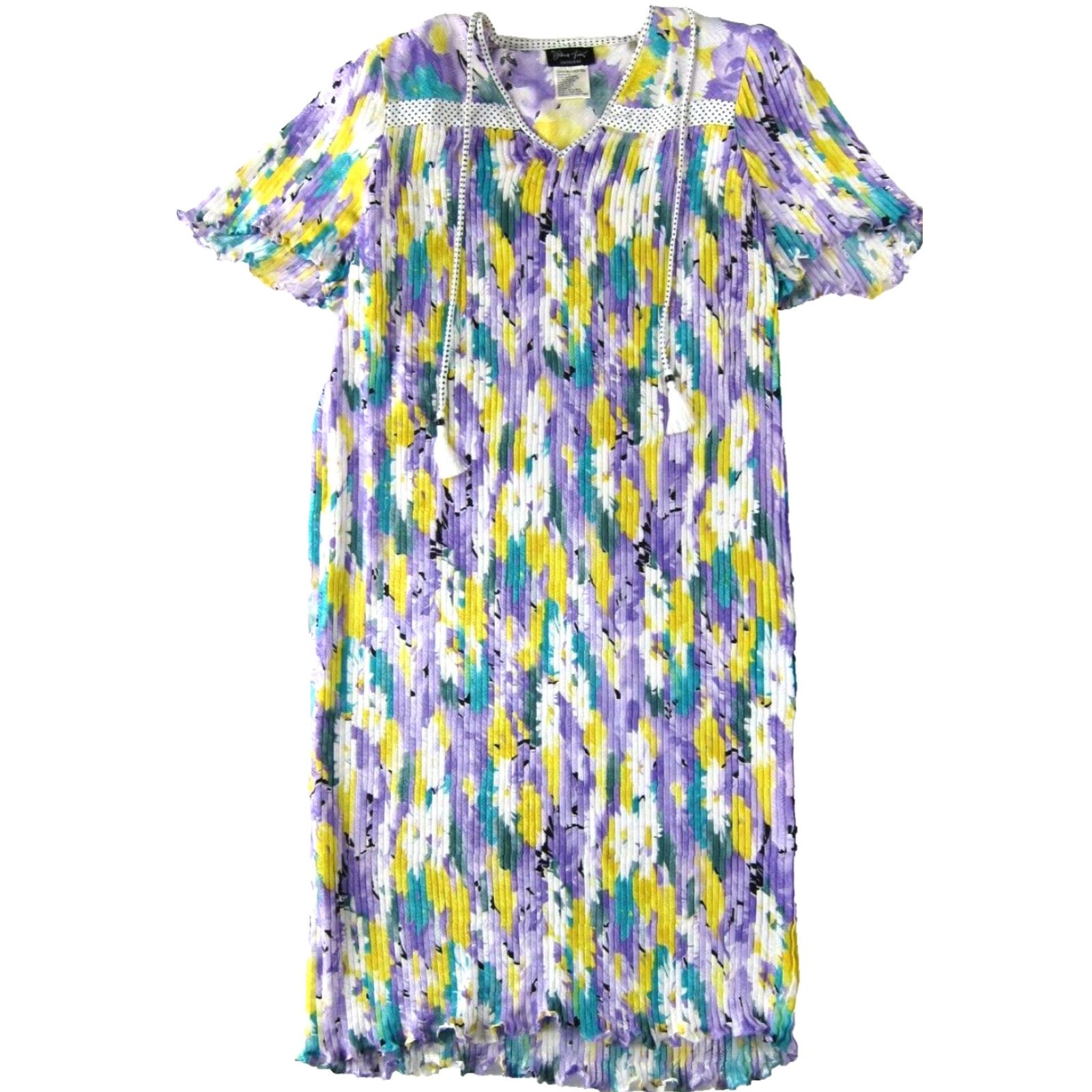 Vintage VINTAGE Diane Freis 80's Green Yellow Floral Georgette Midi Tunic Dress L Size L / US 10 / IT 46 - 2 Thumbnail
