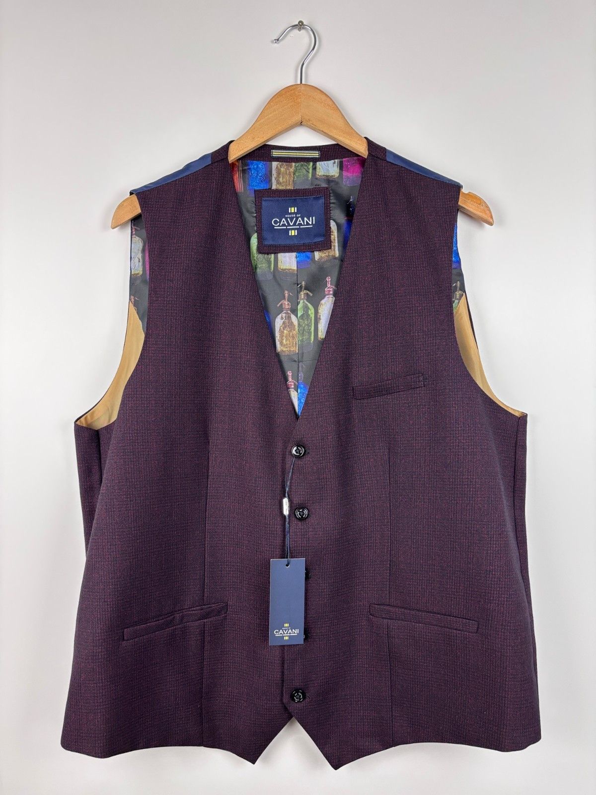 Other Cavani Caridi Wine Regular Check 3 Piece Suit EU 58R UK 48R Size 48R - 8 Thumbnail