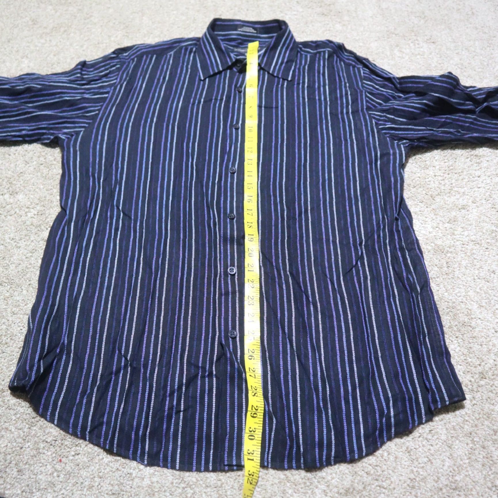 Vintage Michael Brandon Shirt Button-Up XL Blue Mens Casual Slim 17.5 Rayon 89% Striped Geometric Vintage No N/A Size US XL / EU 56 / 4 - 6 Thumbnail