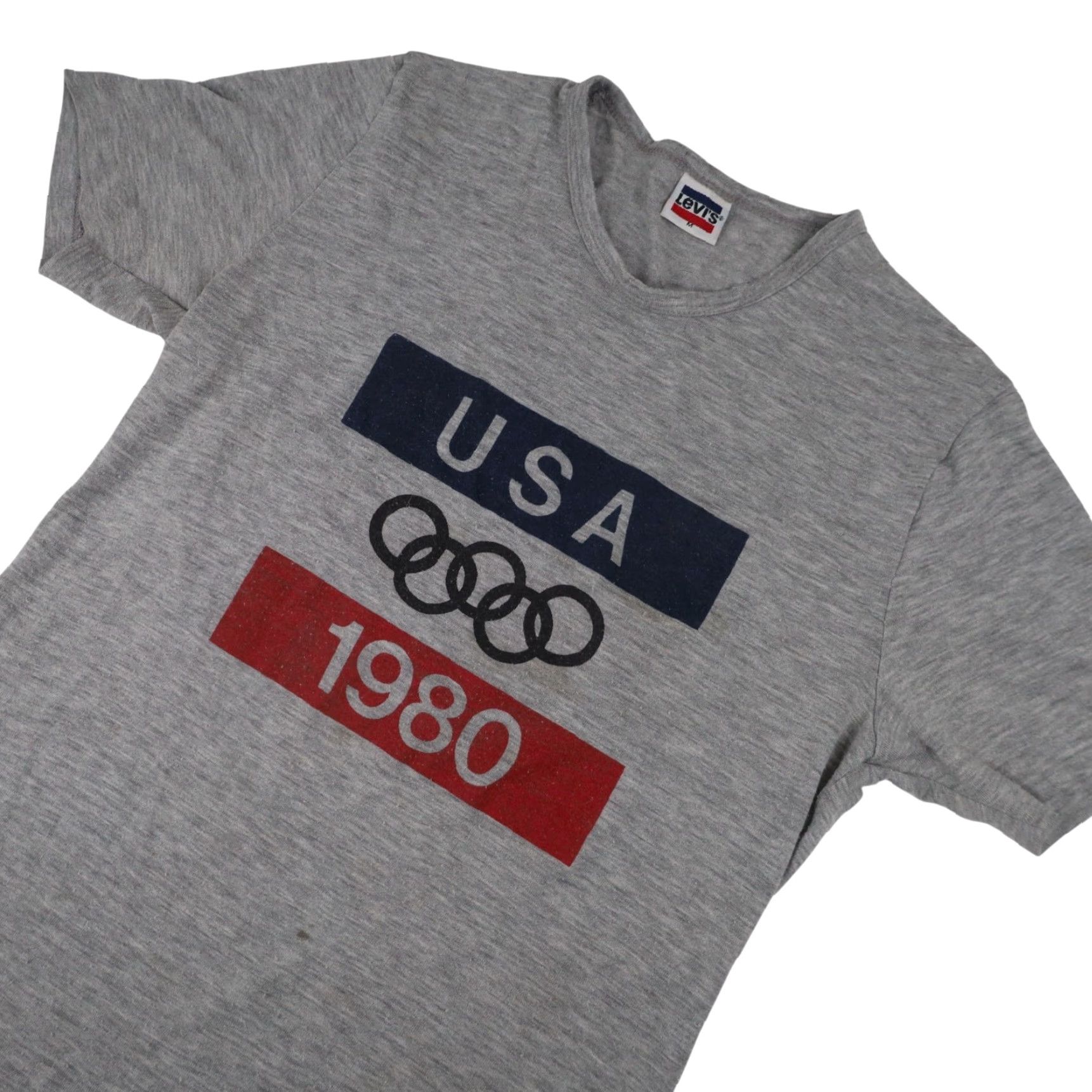 Vintage VINTAGE Levis 1980 USA Olympics Graphic T Shirt Shirt Men M Gray 1980s Mens Size US M / EU 48-50 / 2 - 2 Thumbnail