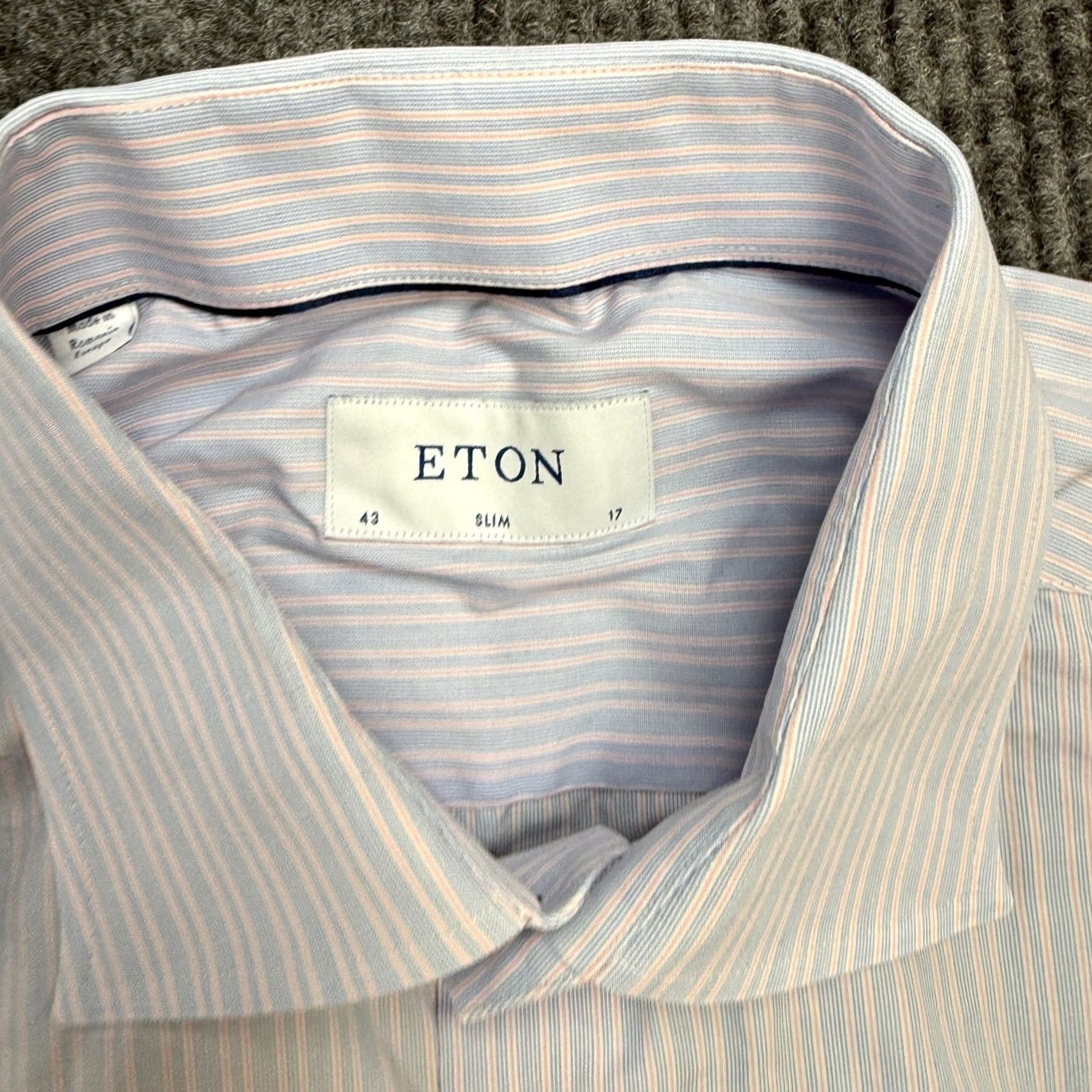 Eton ETON Shirt Mens 17 Slim Blue Striped Poplin Cotton Dress Spread Collar Long Sleeve Button Up Regular Fit Size 46R - 4 Thumbnail