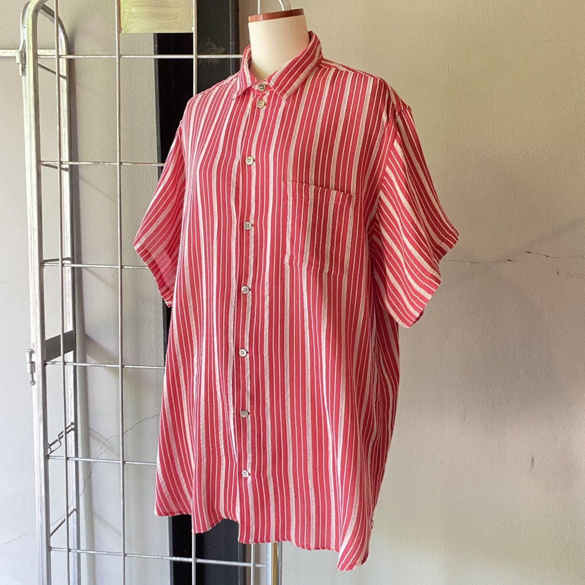 Yohji Yamamoto Yohji Yamamoto Red & White Stripe Shirt Dress Size US XXL / EU 58 / 5 - 6 Thumbnail