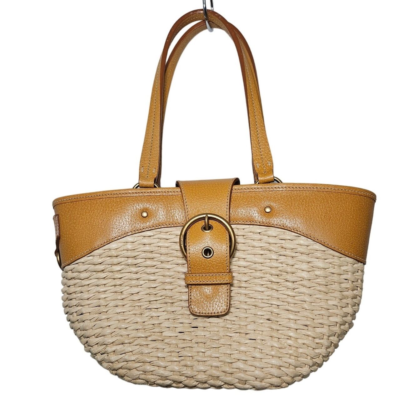 Miu Miu Leather & Woven Basket Shoulder Bag Purse Wicker in Brown, Women's