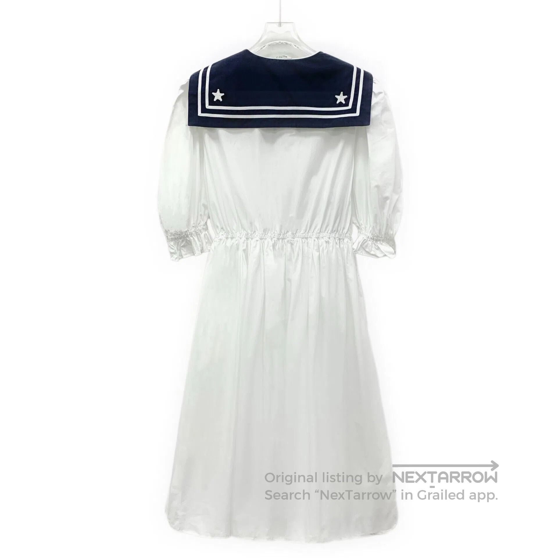 Miu Miu Miu Miu White Nautical Collar Cotton Short Sleeve Dress| Size M / US 6-8 / IT 42-44 - 2 Thumbnail