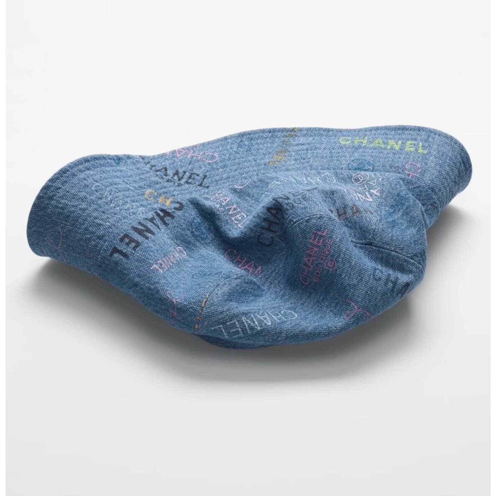 Chanel Chanel Denim Graffiti CC Logo Sun Cloche Bucket Hat Medium M Size ONE SIZE - 4 Thumbnail