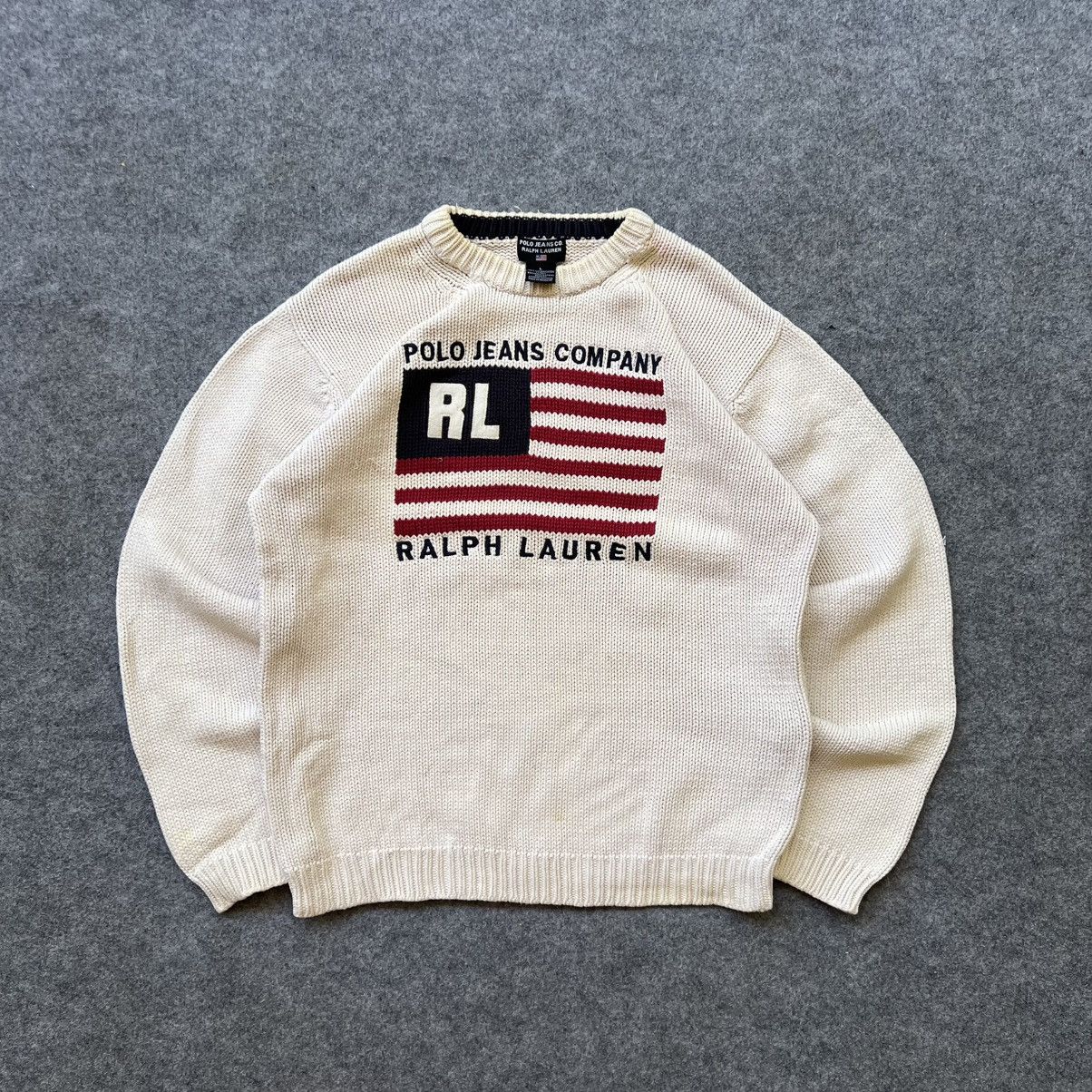 Designer × Polo Ralph Lauren × Vintage Vintage Polo Ralph Lauren American Flag Knit Sweater Size US L / EU 52-54 / 3 - 1 Thumbnail