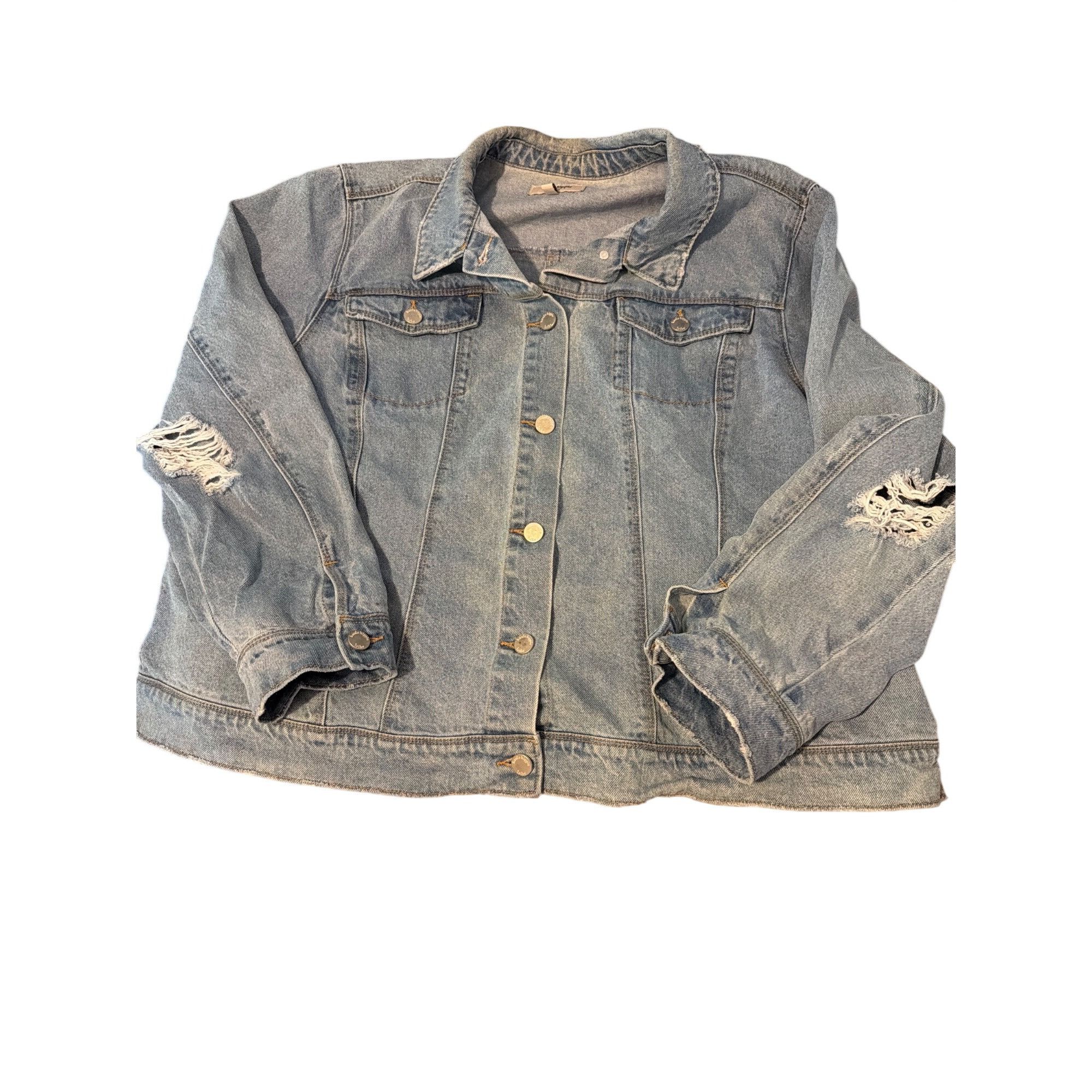 Haute Hippie Haute Hippie Tribe Distressed Light Wash Denim Jean Jacket S Size 3XL / US 20-22 - 1 Thumbnail