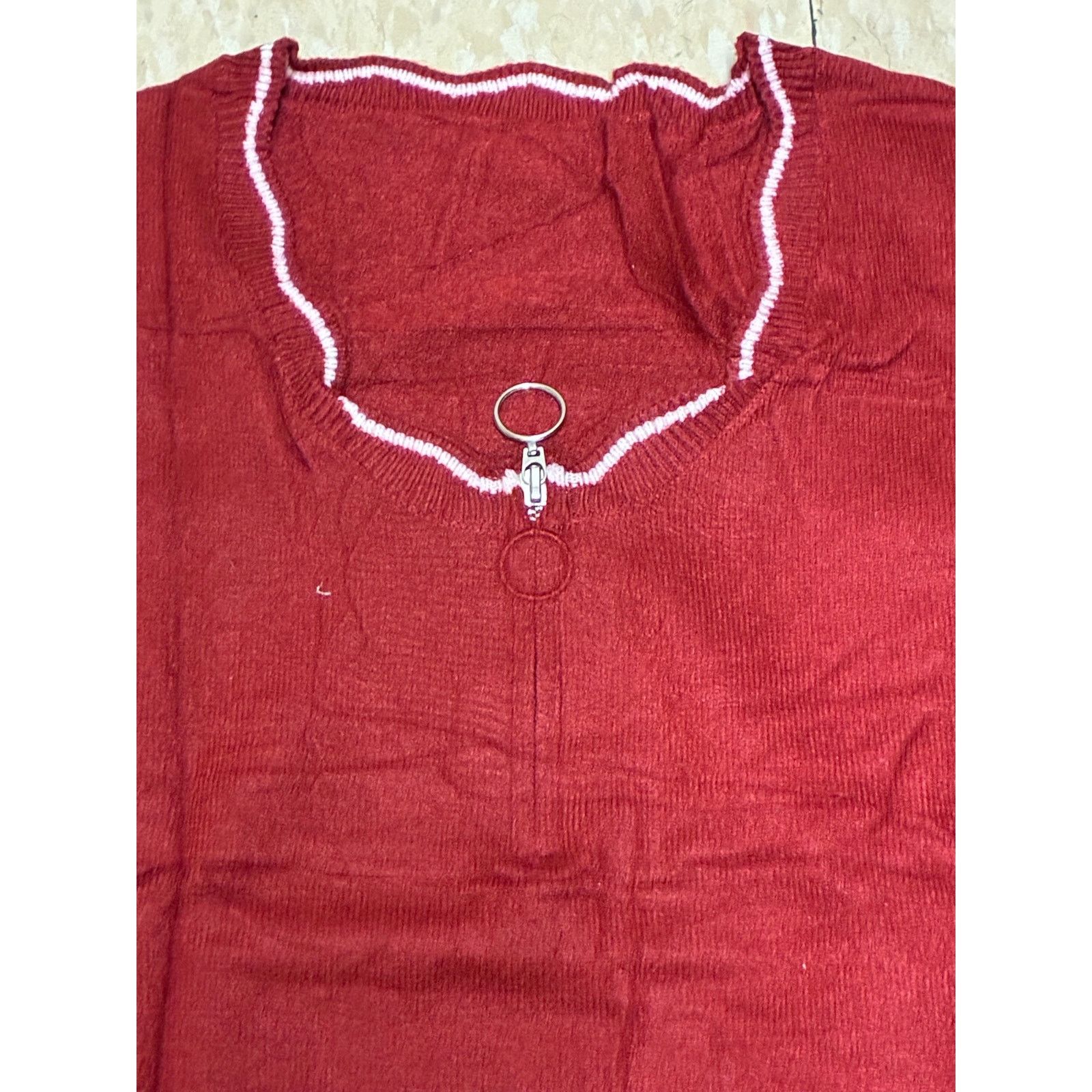 The Unbranded Brand Half Zipper Knit Sweater Casual V Neck Long Sleeve burgundy Size XL / US 12-14 / IT 48-50 - 3 Thumbnail