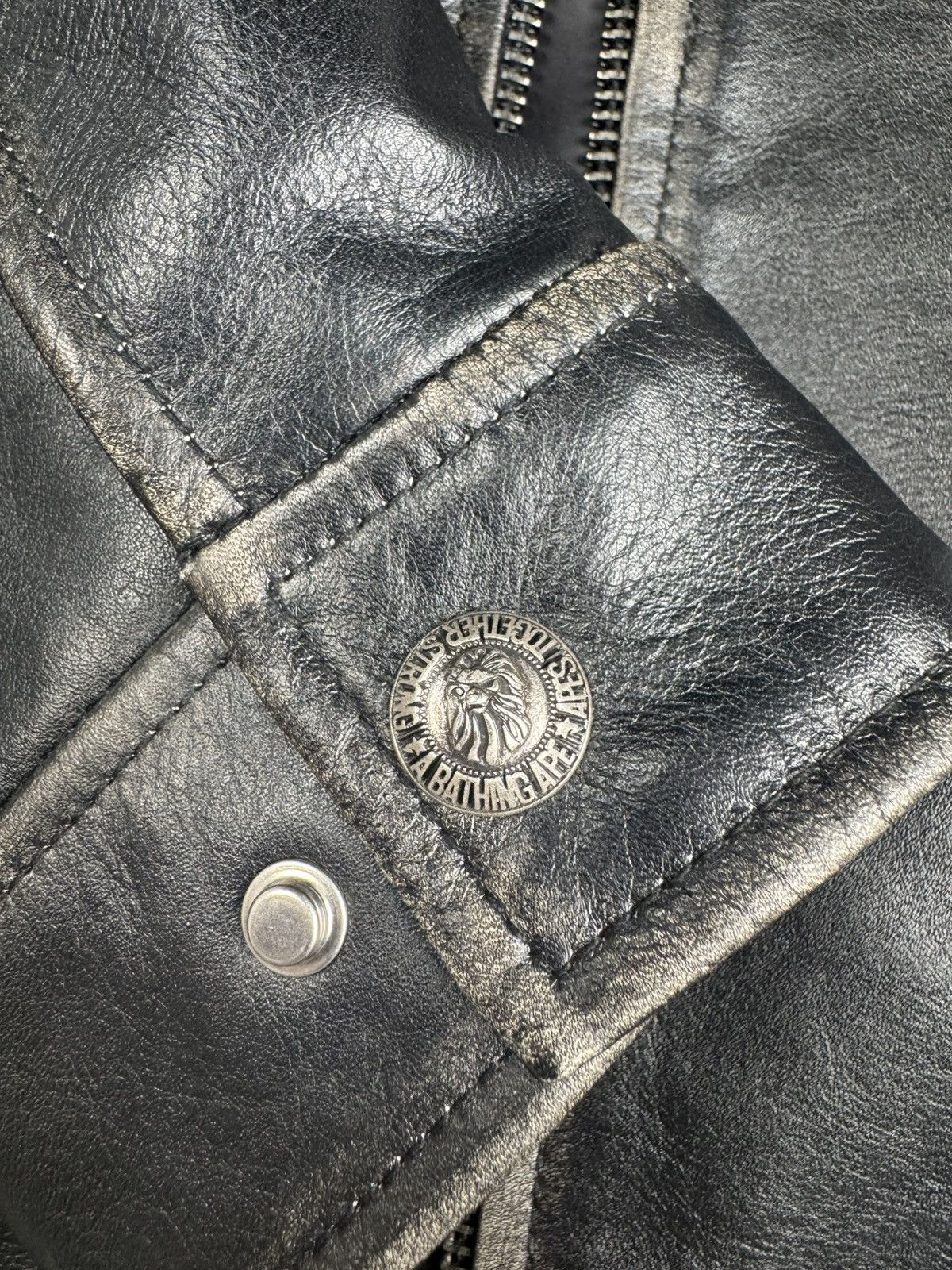 Bape Bape black washed leather Harrington Style jacket Size US M / EU 48-50 / 2 - 8 Thumbnail