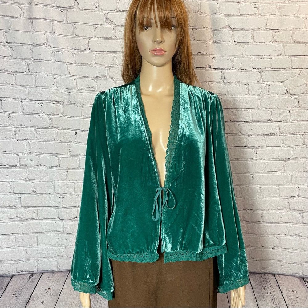 Free People New Free People Velvet Bed Everglade Green Viscose Jacket S Size XS / US 0-2 / IT 36-38 - 3 Thumbnail