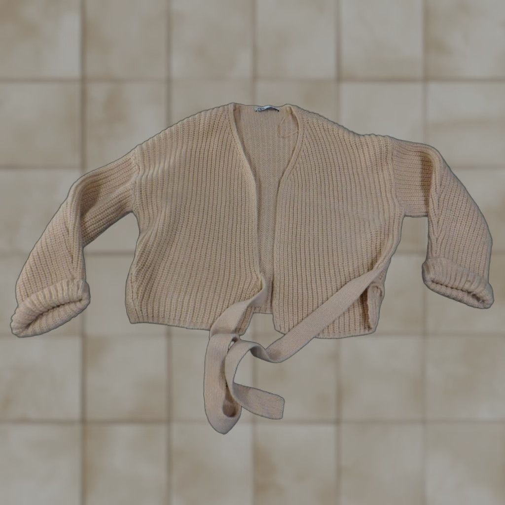 Zara Zara Cardigan Sweater Womens Large Beige Chunky Rib Knit Open Front Tie Waist L Womens Beige Cardigan Sweater Size L / US 10 / IT 46 - 1 Thumbnail