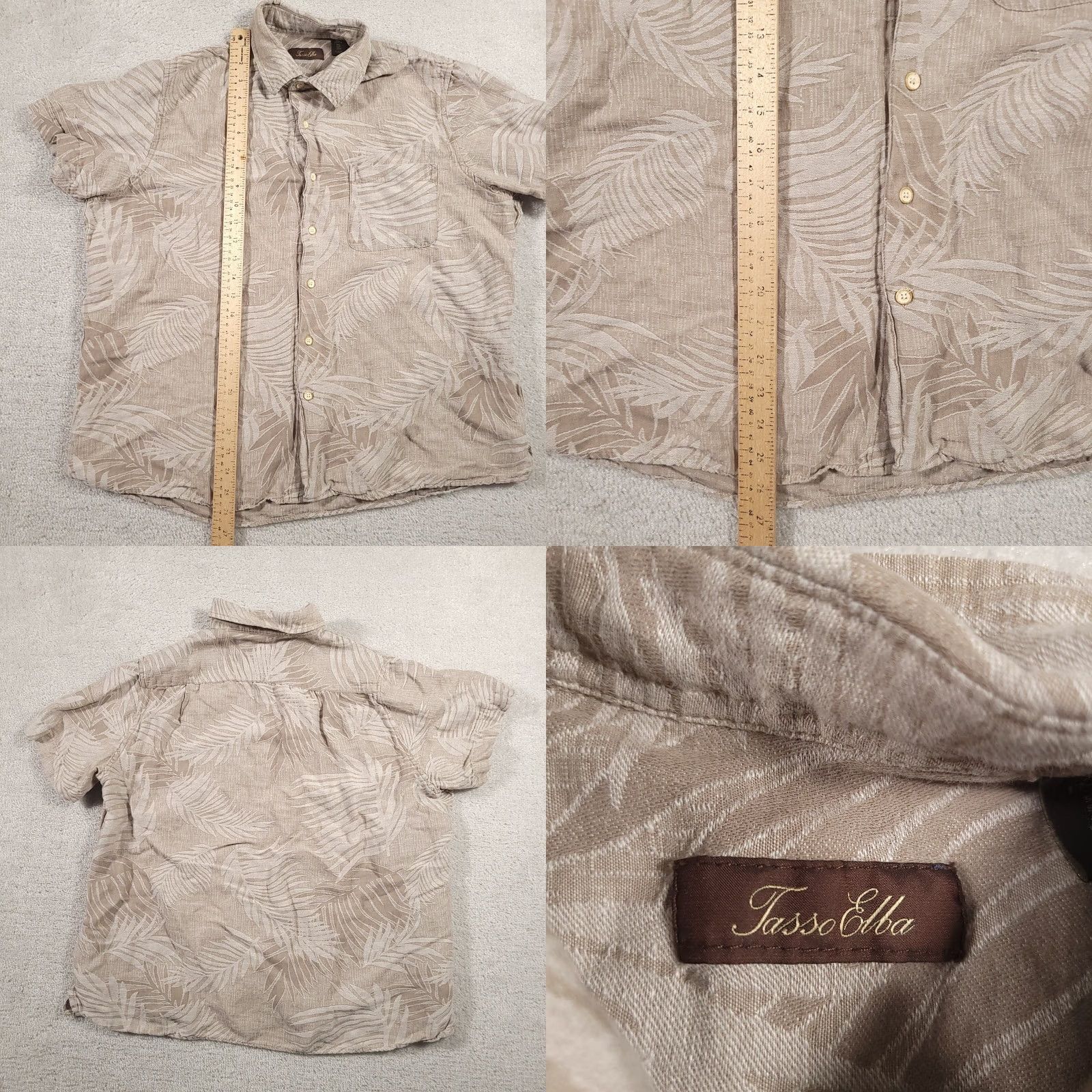 Tasso Elba Tasso Elba Shirt Mens XL Beige Palm Leaf Hawaiian Silk Linen Blend Button Up Size US XL / EU 56 / 4 - 8 Thumbnail