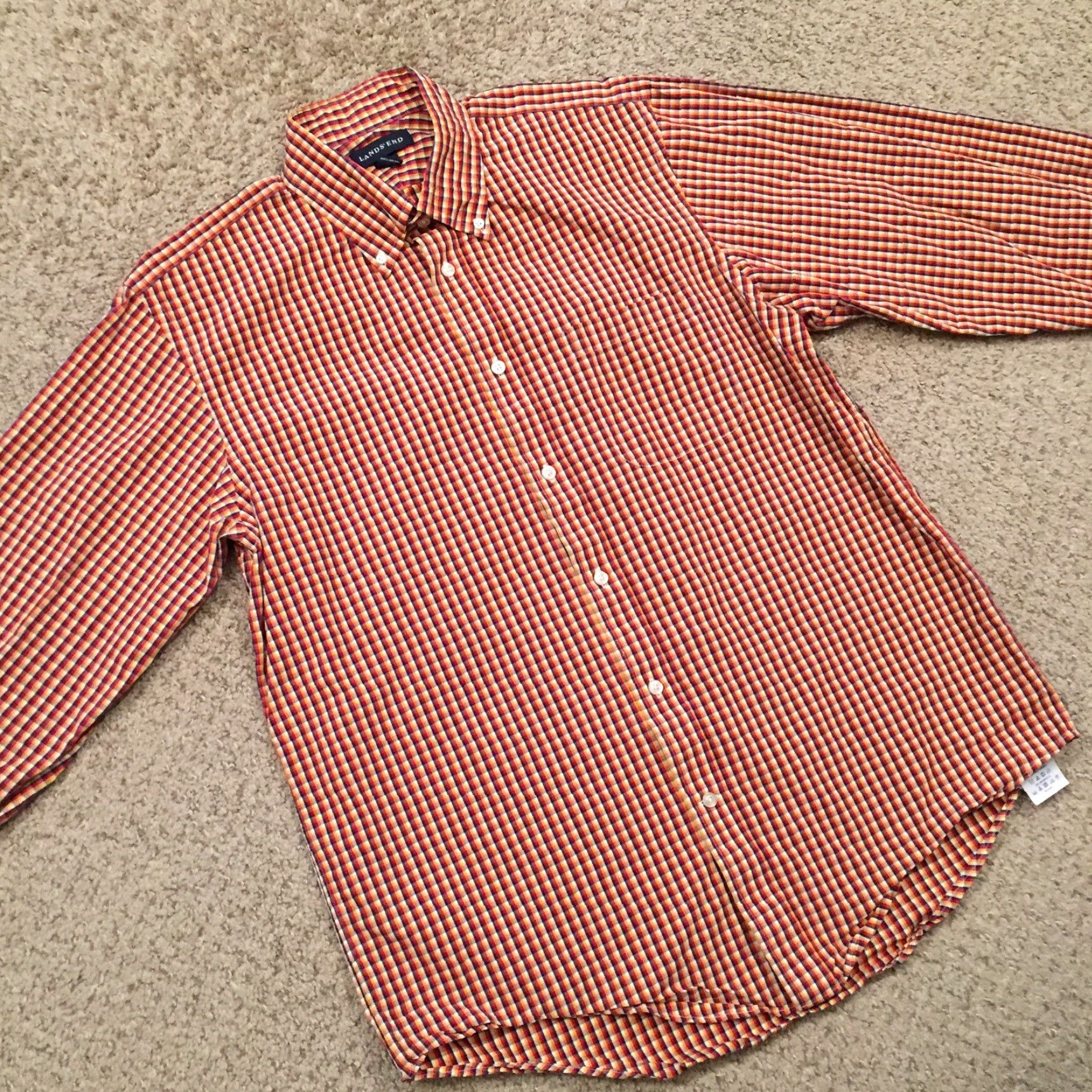 Lands' End Lands End Shirt Mens 15.5 Red Yellow Blue Plaid Long Sleeve Button Up Size US L / EU 52-54 / 3 - 5 Thumbnail