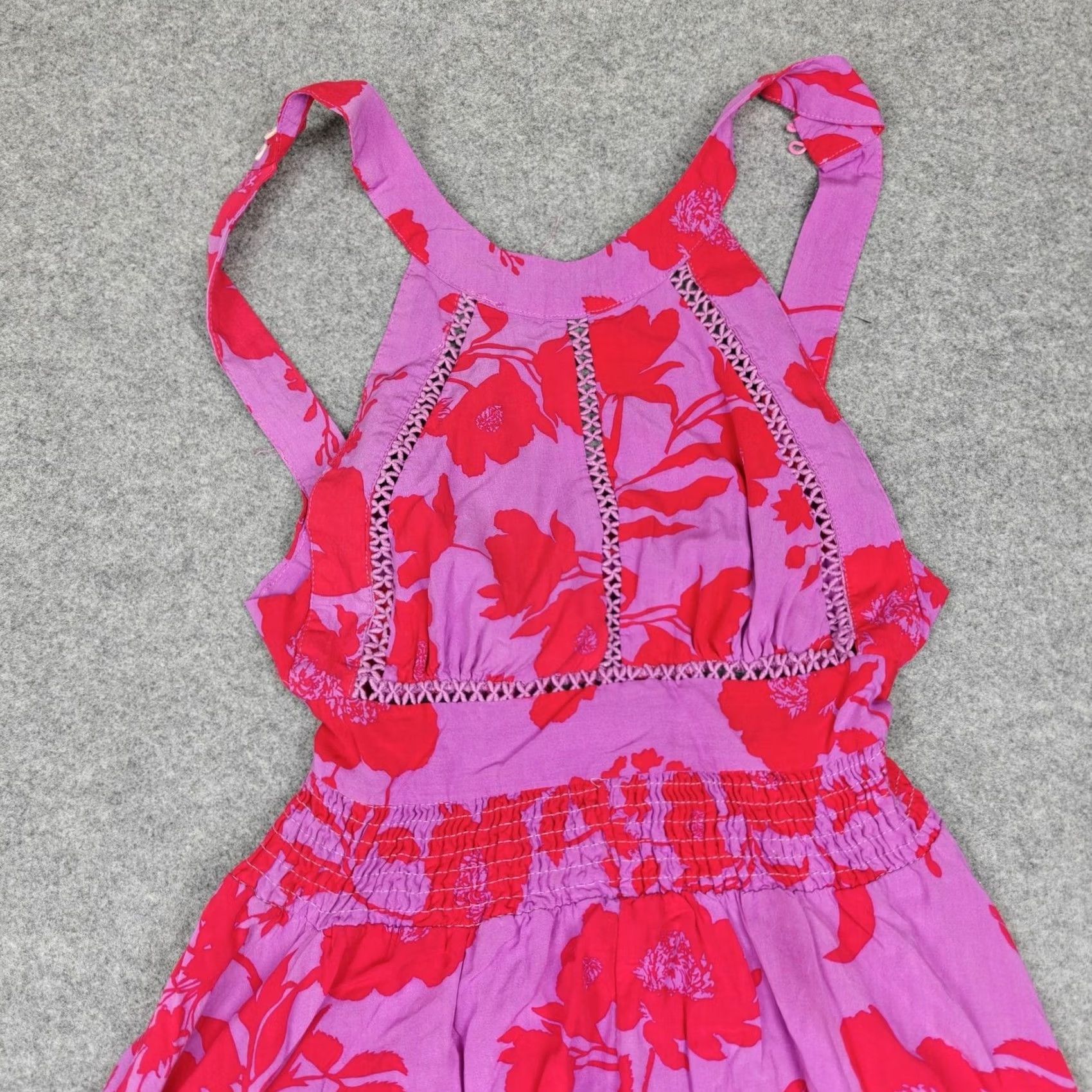 Vintage Abel The Label Dress Womens M Purple Floral Halter Smocked Maxi Sundress Size M / US 6-8 / IT 42-44 - 2 Thumbnail