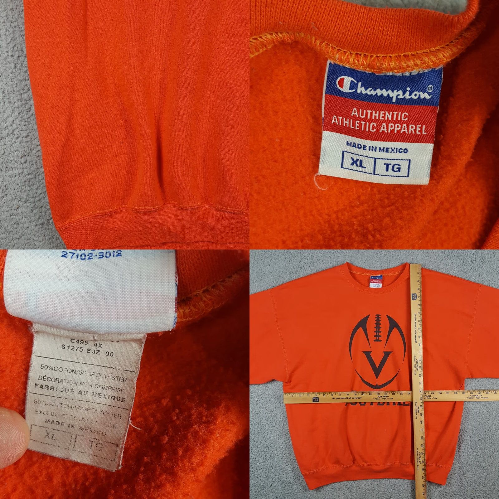 Champion VINTAGE Virginia Tech Hokies Football Crewneck Pullover Sweatshirt - XL - Orange - Champion - NCAA College - 90s Retro Sports University USA - Men Size US XL / EU 56 / 4 - 8 Thumbnail