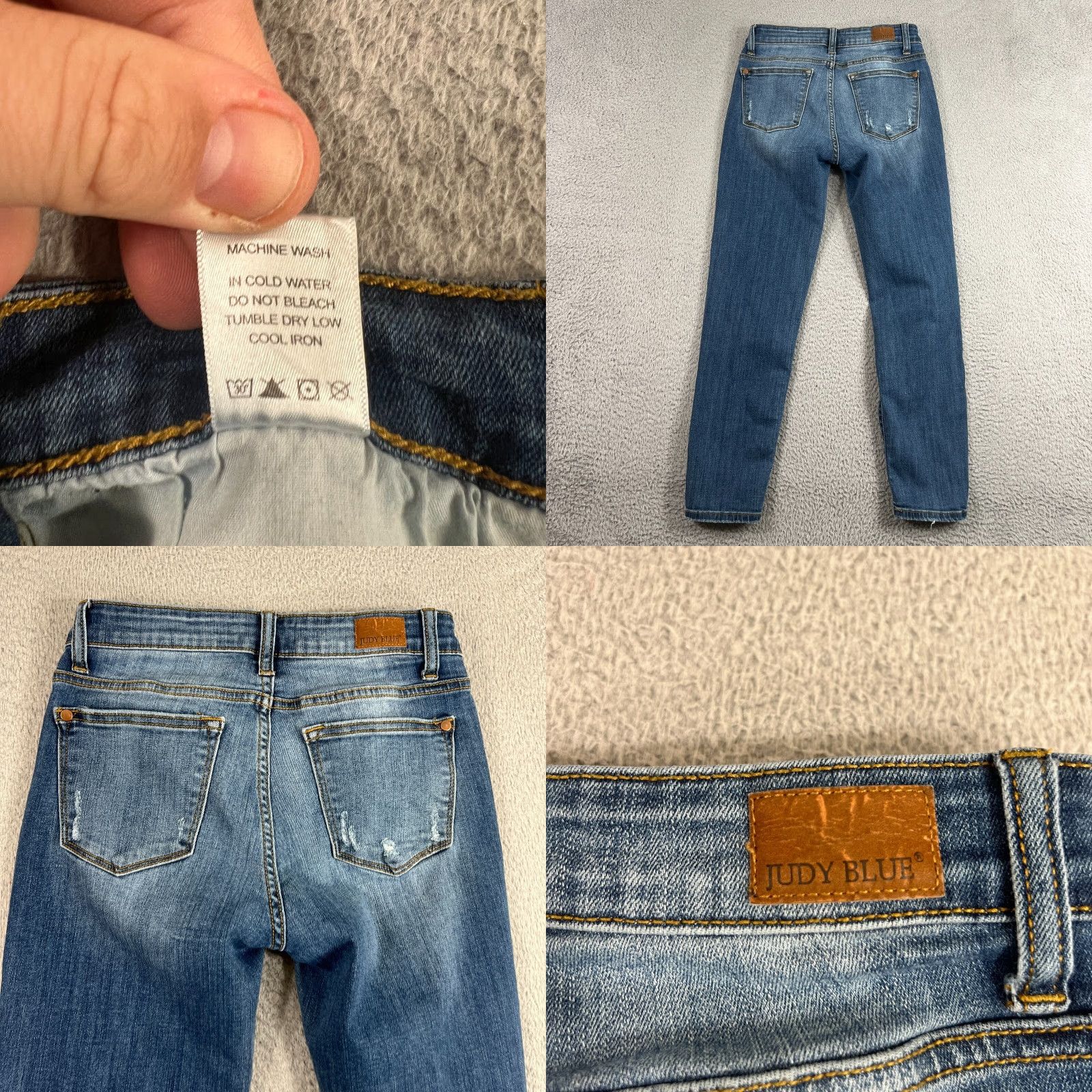 Vintage Judy Blue Relaxed Fit Jeans Mid Rise 28 Blue Denim Cotton Blend 5-Pocket Distressed Whiskering Logo Button Zipper Womens Jeans JB8271DK Size 28" / US 6 / IT 42 - 8 Thumbnail