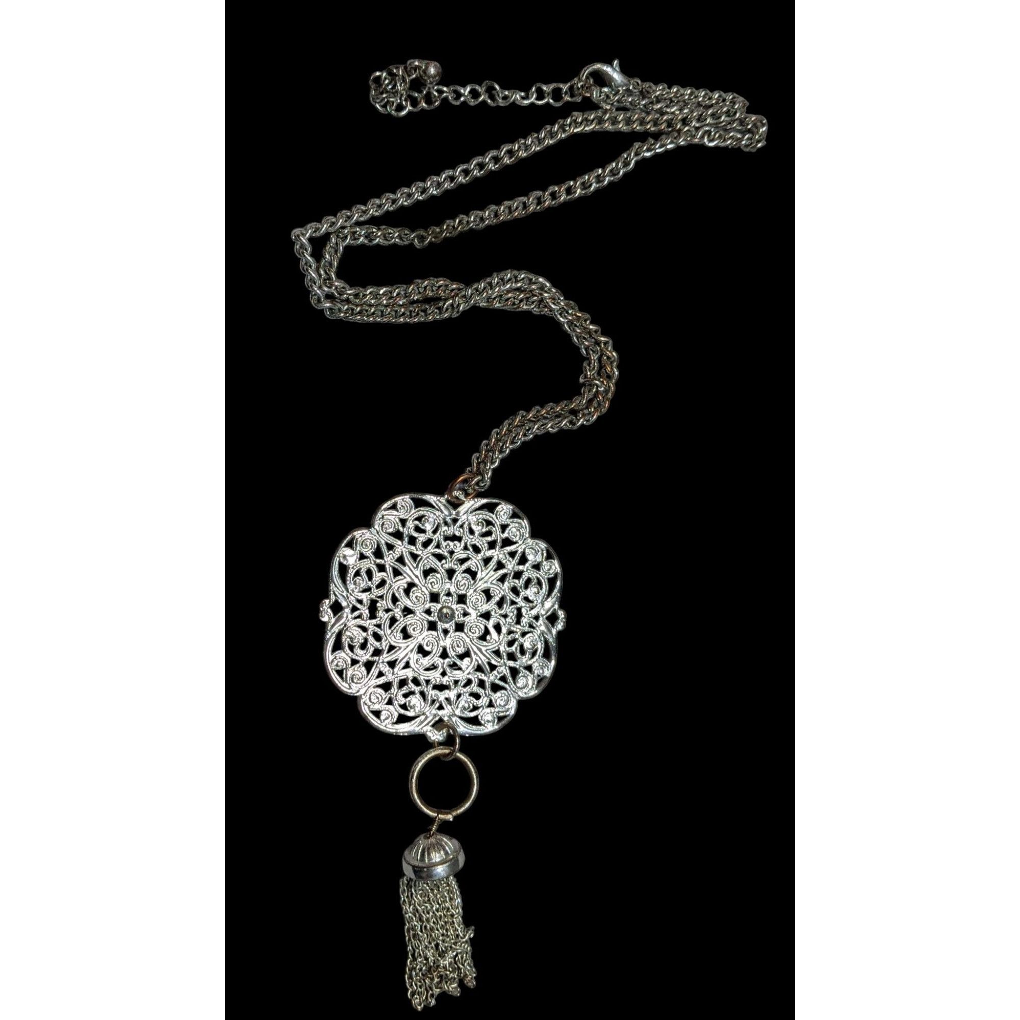 Other Filigree Silver-Tone Pendant Necklace With Chain And Tassel Size ONE SIZE - 1 Thumbnail