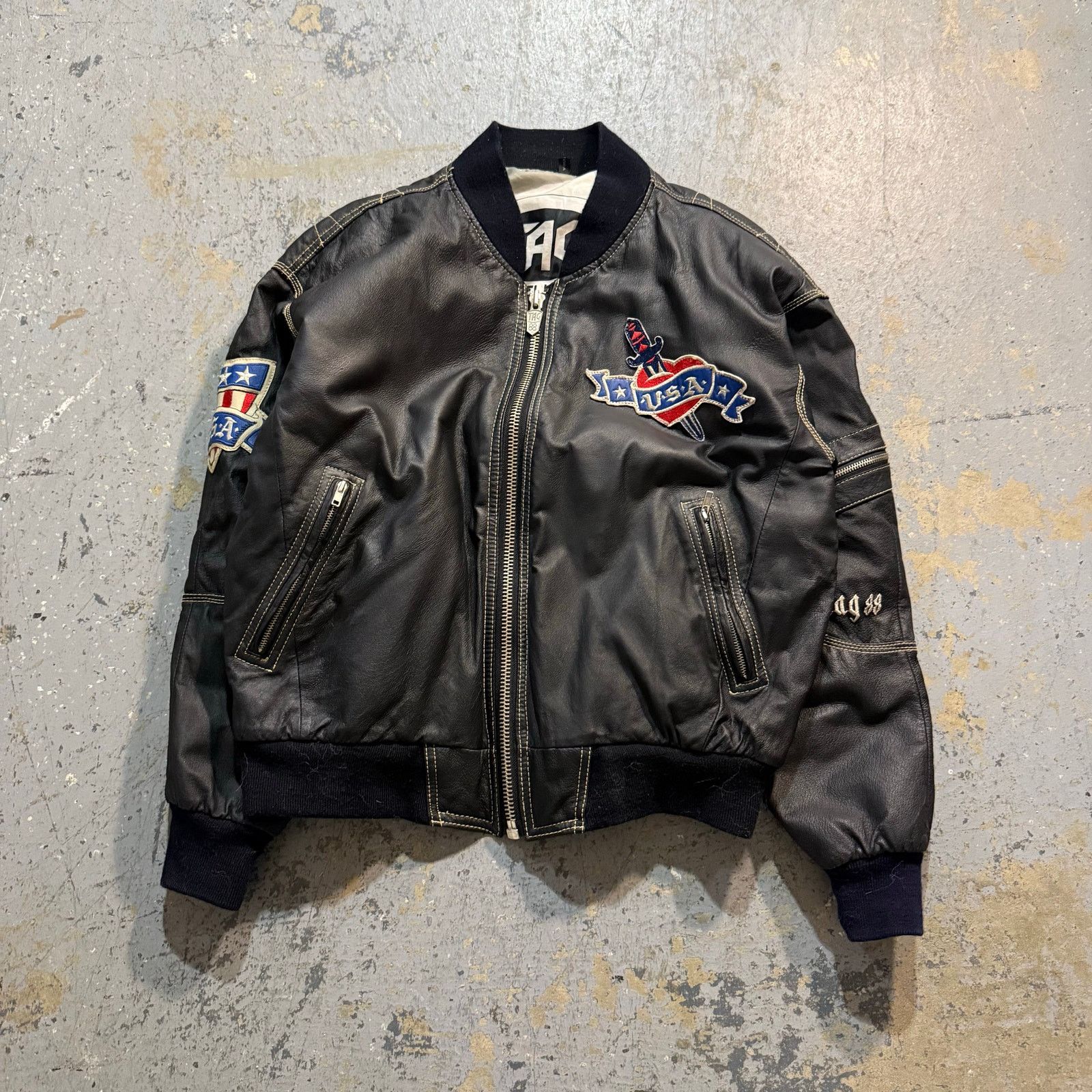Vintage vtg Michael Hoban Black Leather Bomber Jacket USA Eagle Sz L Size US L / EU 52-54 / 3 - 2 Thumbnail