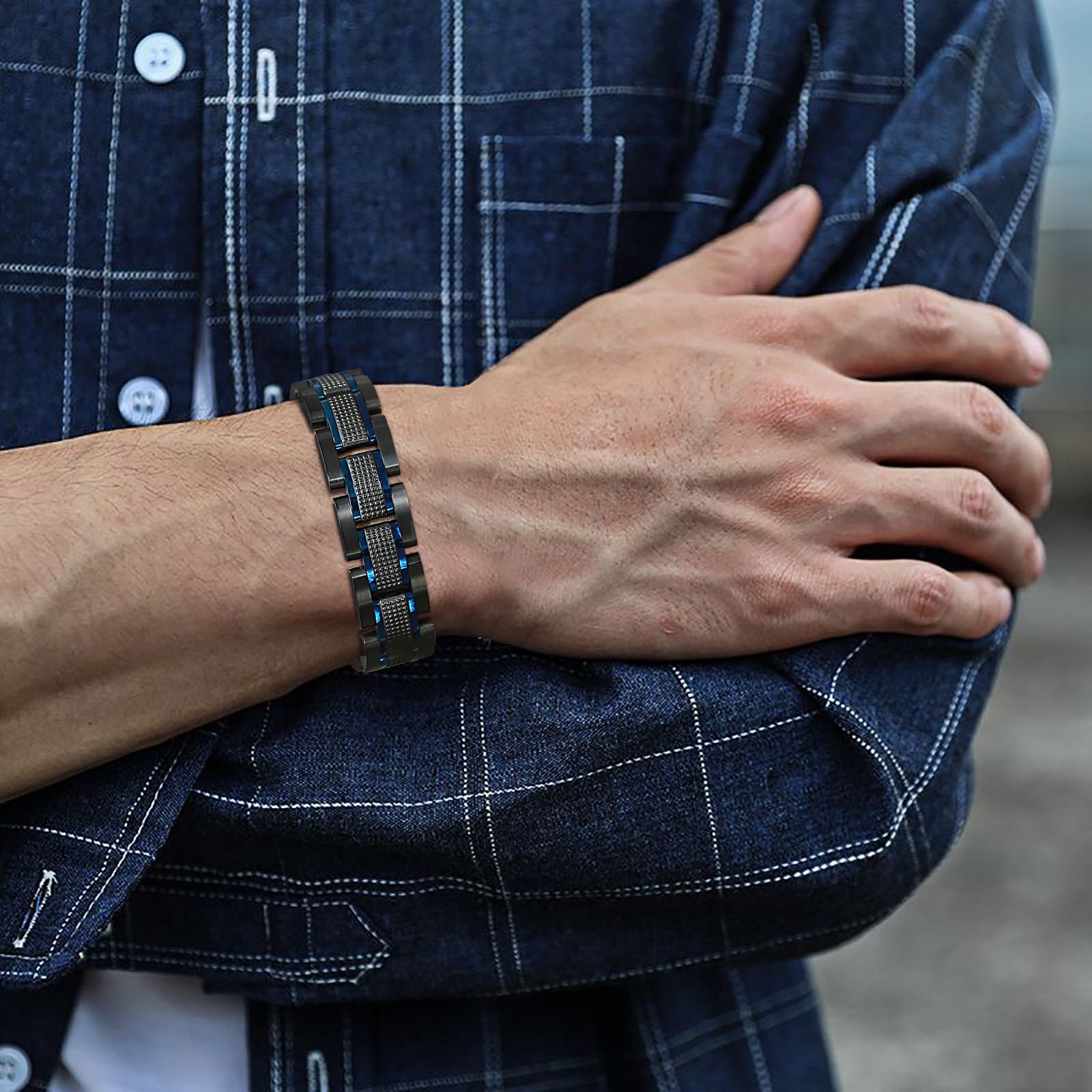 Other Luxury Black Strap Stainless Steel Bracelet Size ONE SIZE - 4 Thumbnail