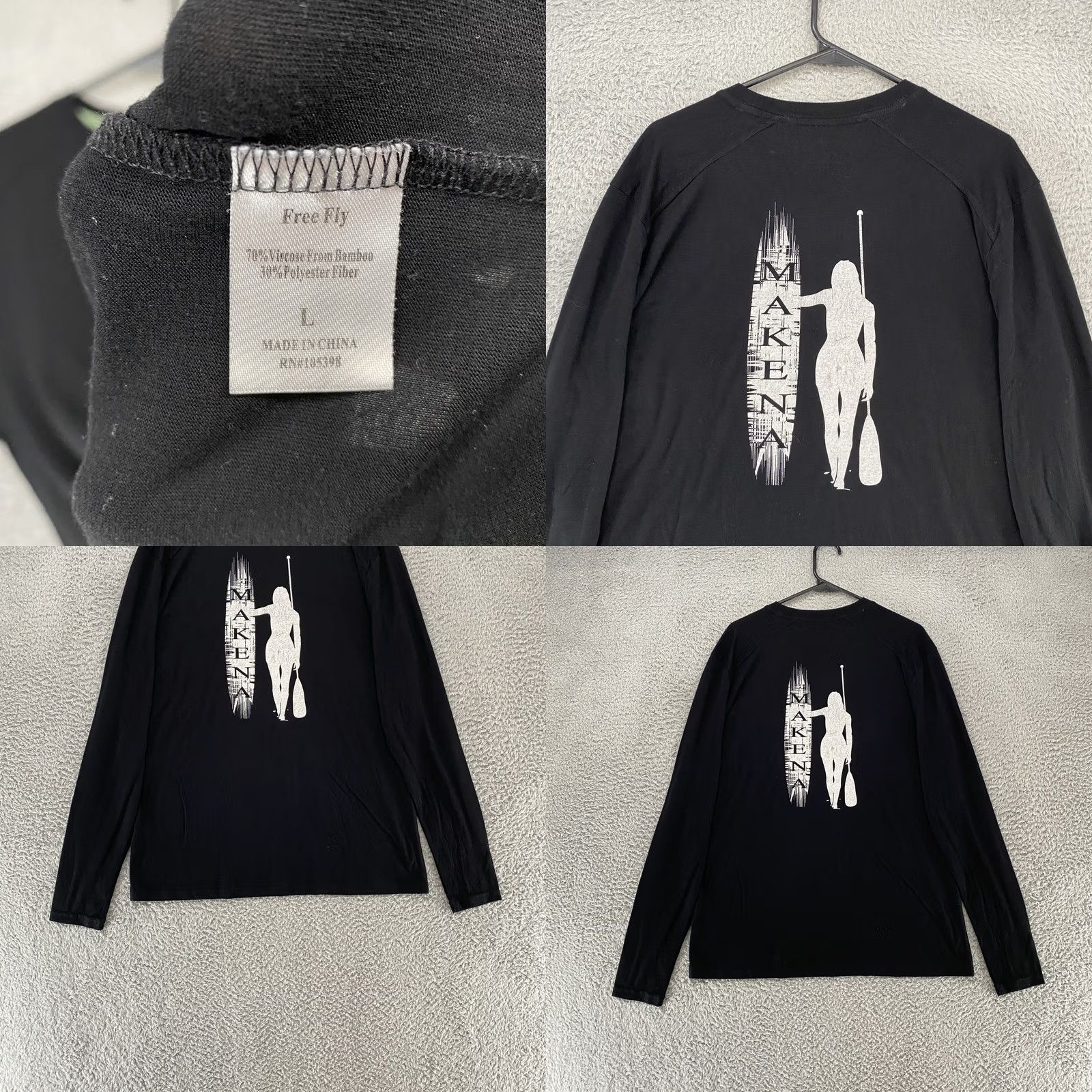 Vintage Free Fly Shirt Mens Large Black Graphic Makena Bamboo Paddle Performance Size US L / EU 52-54 / 3 - 8 Thumbnail