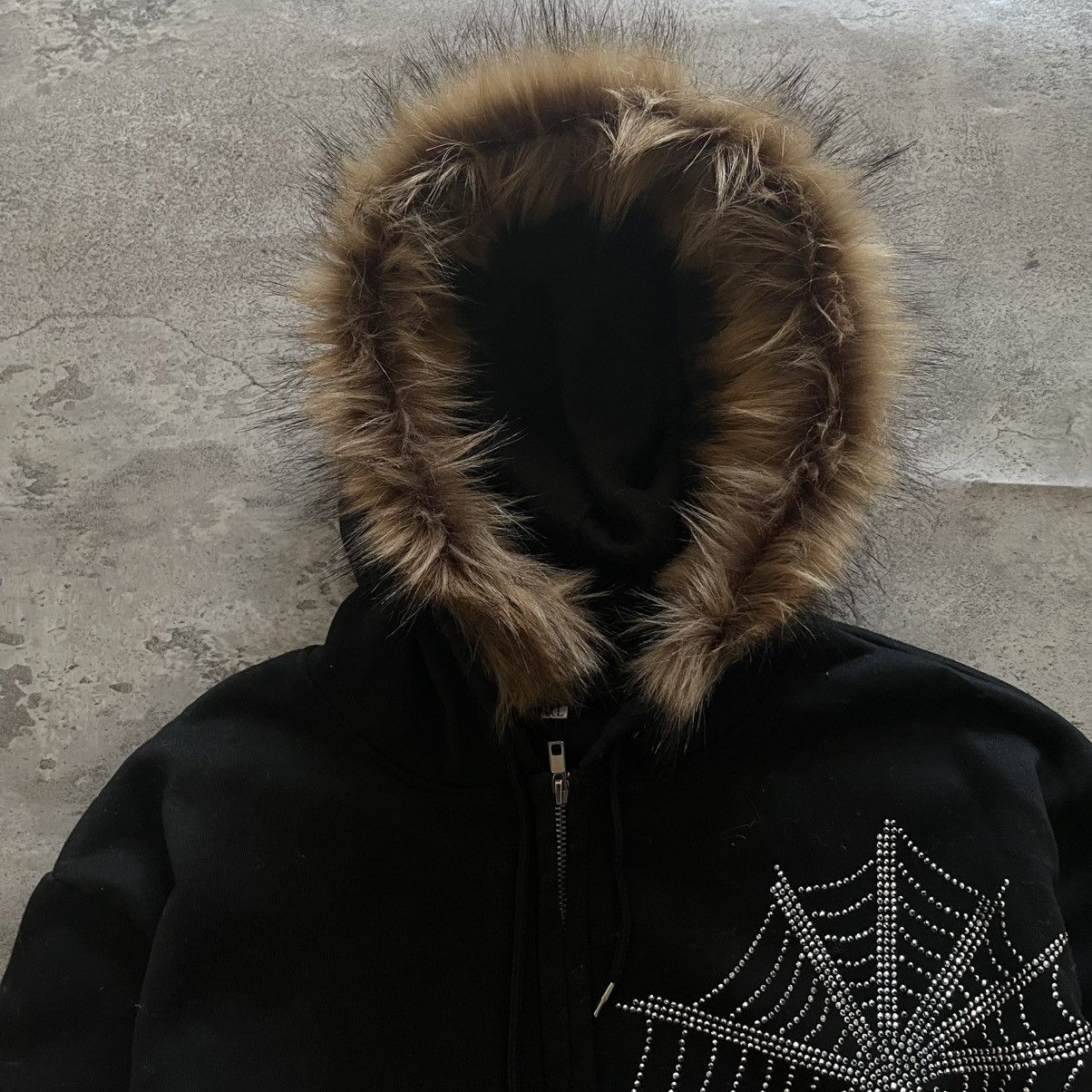 If Six Was Nine Spyder Gothic Punk Faux Fur Zip Hoodie Japanese Style Size US L / EU 52-54 / 3 - 3 Thumbnail