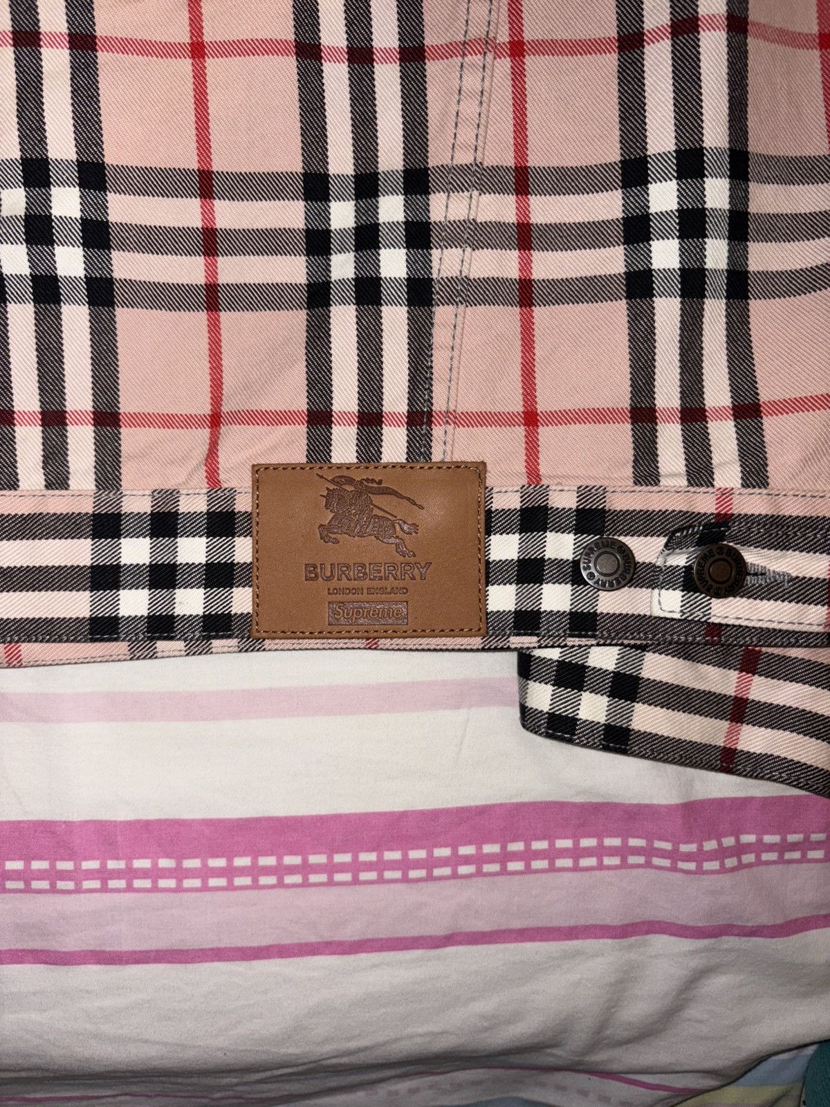 Burberry × Supreme Supreme Burberry Pink Nova Check Denim Jacket Size US L / EU 52-54 / 3 - 5 Thumbnail