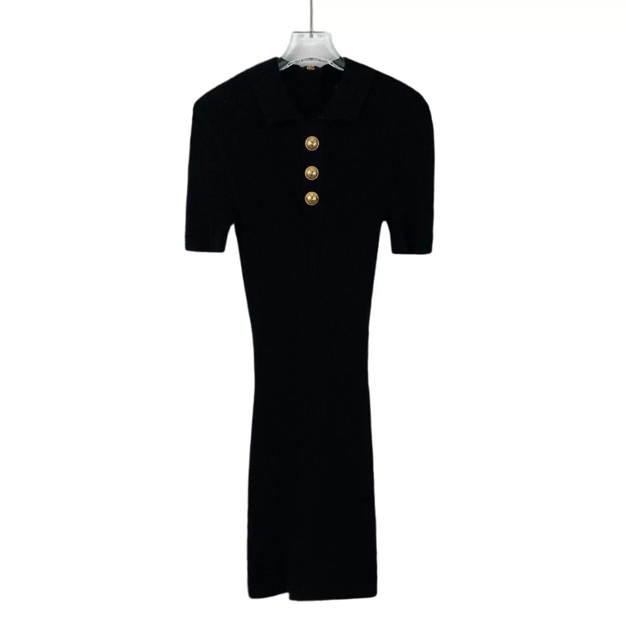 Balmain black short-sleeve knitted dress with buttons Size M / US 6-8 / IT 42-44 - 1 Thumbnail