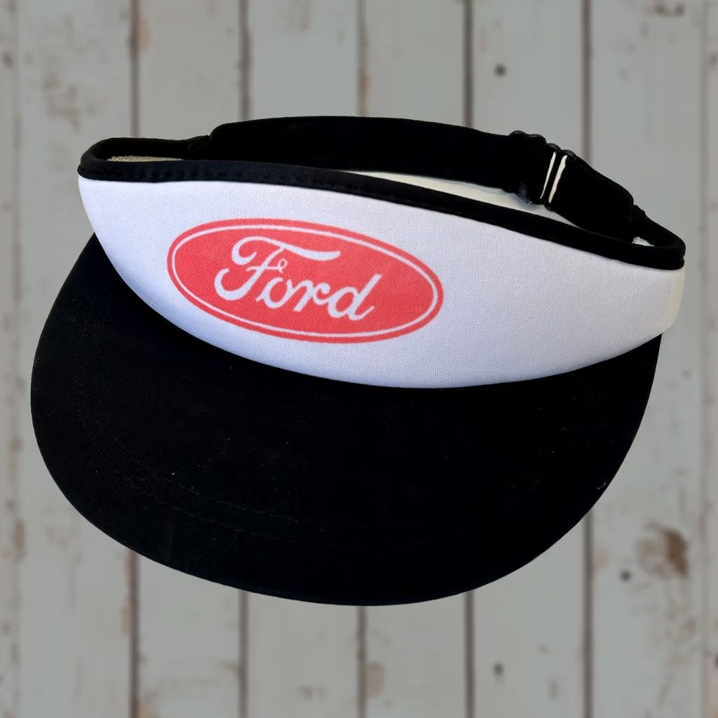 Ford VINTAGE Ford Visor Hat White Black 80s 90s Foam Adjustable Large Bill Men Hat Size ONE SIZE - 1 Thumbnail