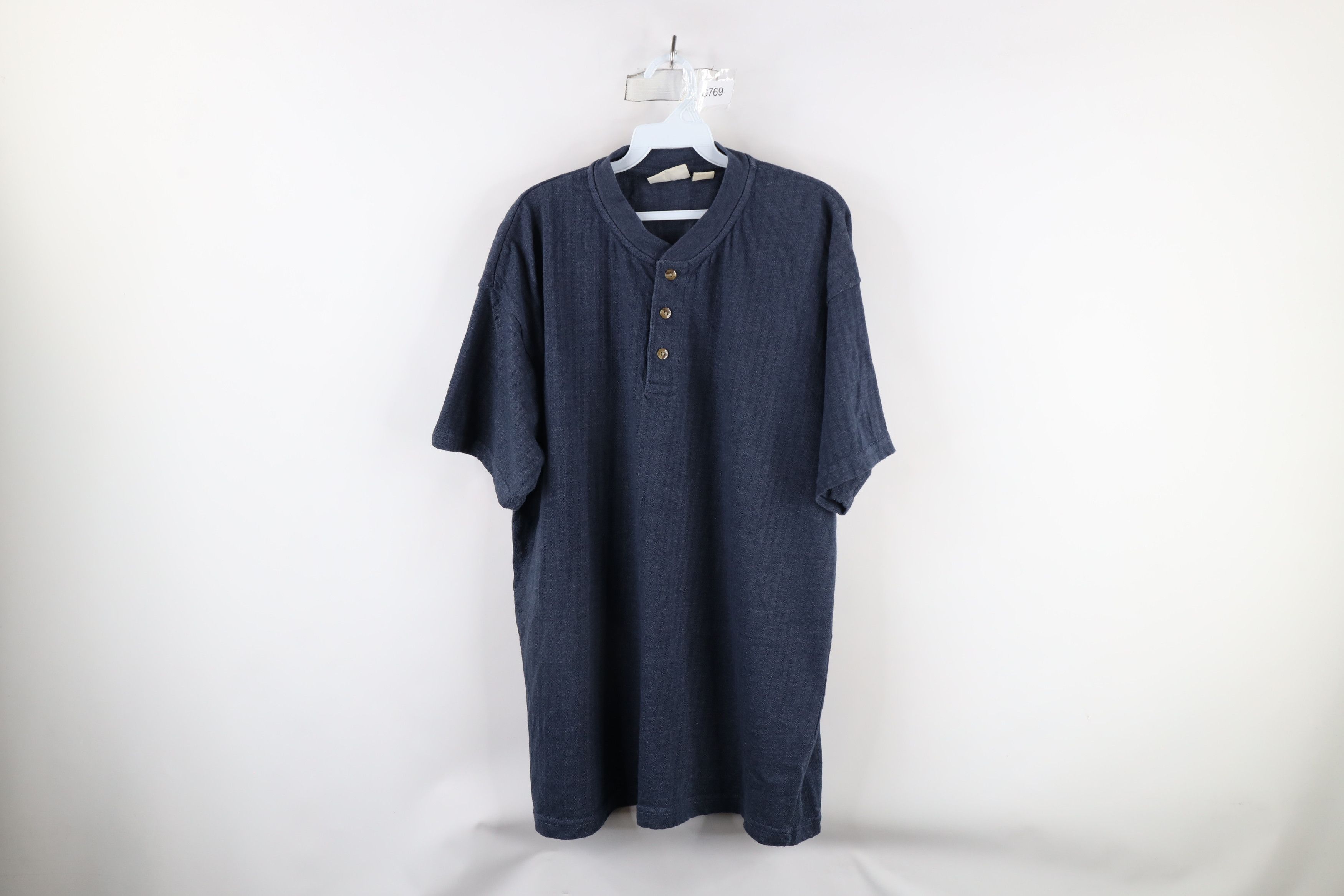 Vintage Vintage 90s Streetwear Striped Knit Henley T-Shirt Blue Size US XL / EU 56 / 4 - 1 Thumbnail