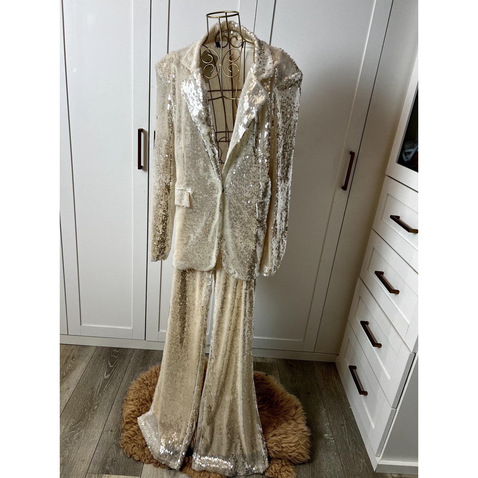 Other Sabrak Boutique White Sequin Blazer Pant Set Size L Size L / US 10 / IT 46 - 1 Thumbnail