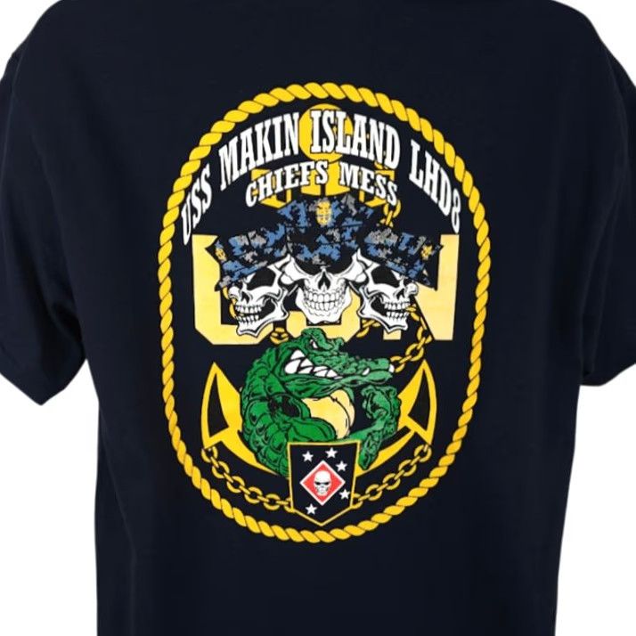 Gildan USS Makin Island LHD8 T Shirt Mens Size Large Blue Chiefs Mess Amphibious Assault Ship Navy USN Military Shirt Size US L / EU 52-54 / 3 - 2 Thumbnail