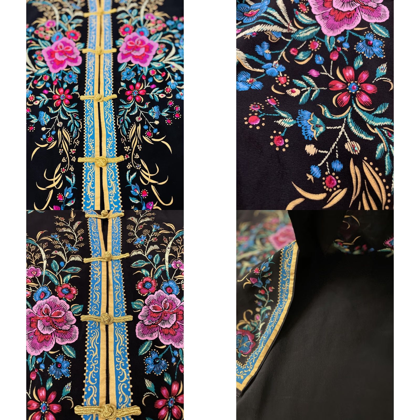 Vintage Diane Gilman Jacket Womens M Black Silk Embroidered Floral Frog Closure Kimono Style Size M / US 6-8 / IT 42-44 - 9 Thumbnail
