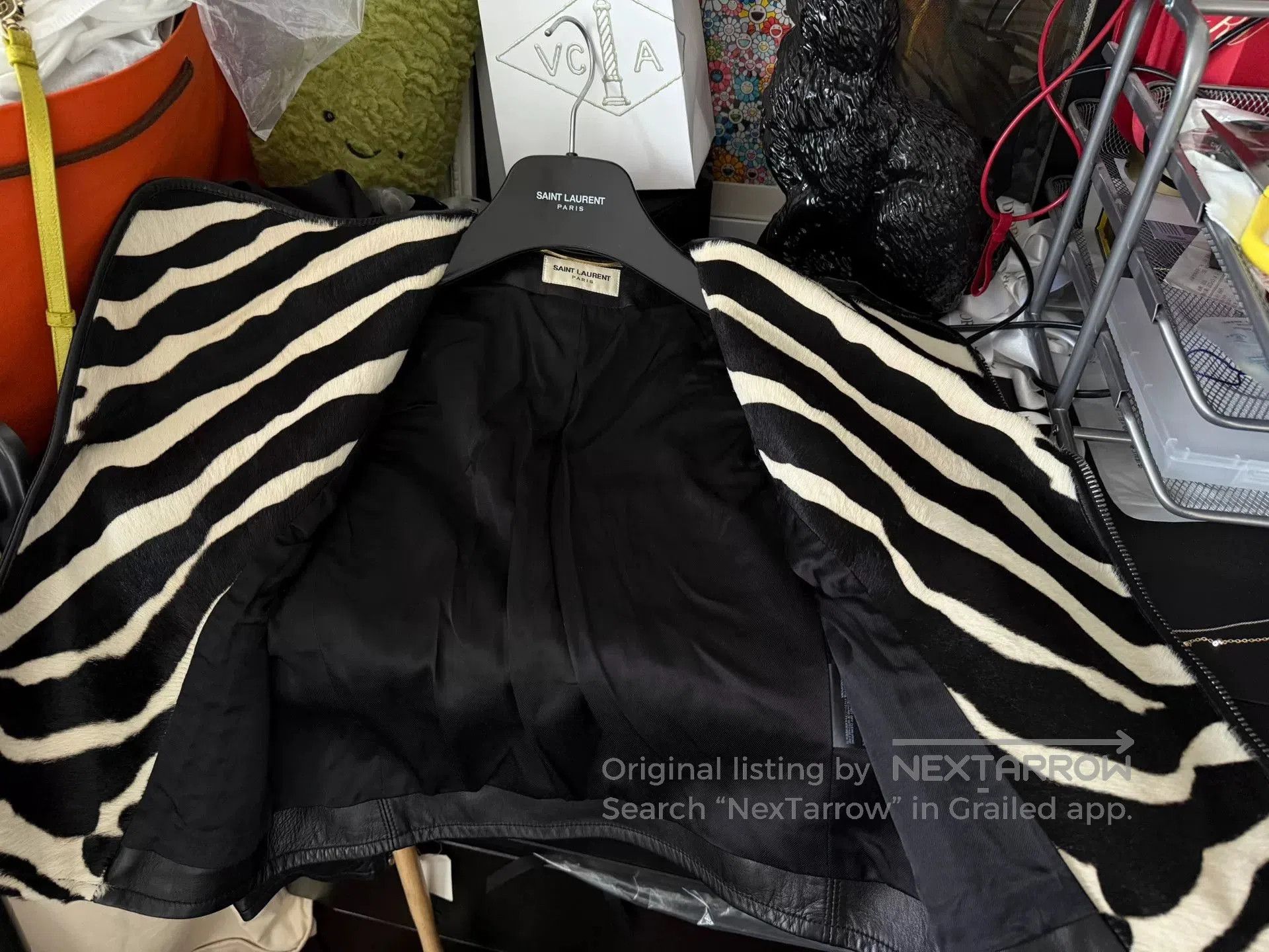 Saint Laurent Paris Saint Laurent Black Leather Jacket Zebra Collar. Size XS / US 0-2 / IT 36-38 - 4 Thumbnail