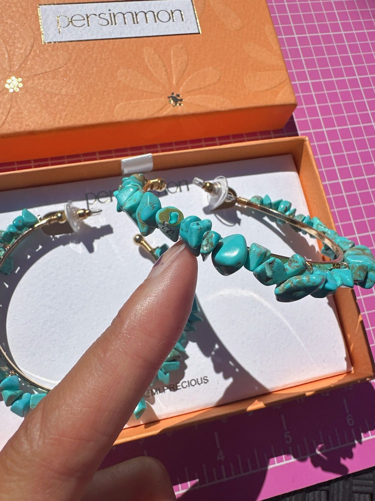 Designer Persimmon SEMI PRECIOUS Tibetan blue stone earrings gold Size ONE SIZE - 2 Thumbnail