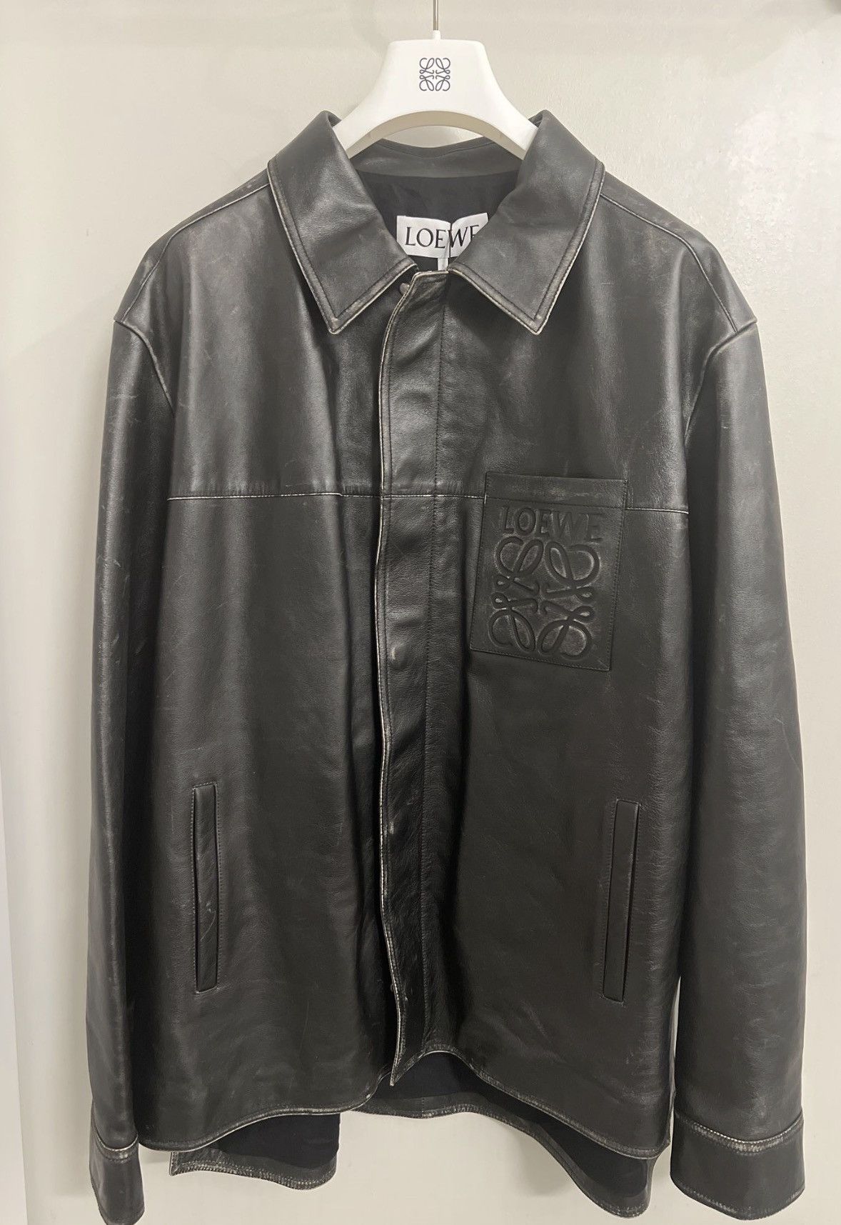 Loewe Loewe Distressed Black Leather Jacket OverShirt Size US XL / EU 56 / 4 - 1 Thumbnail