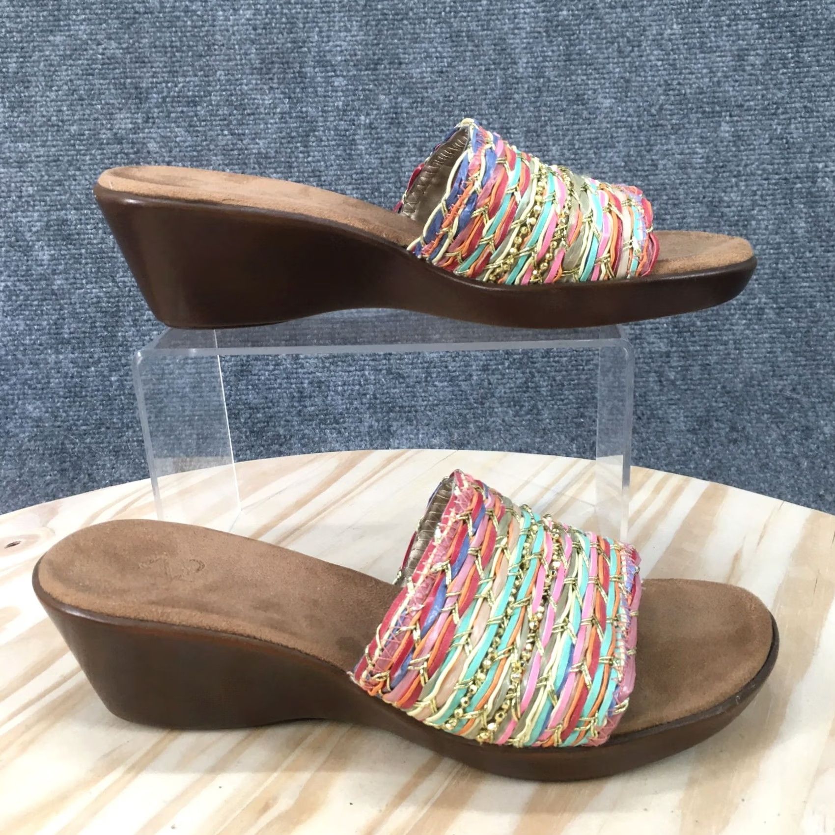 Vintage Aerosoles Say Yes Sandals Womens 7 Slip On Woven Slide Brown Size US 7 / IT 37 - 2 Thumbnail