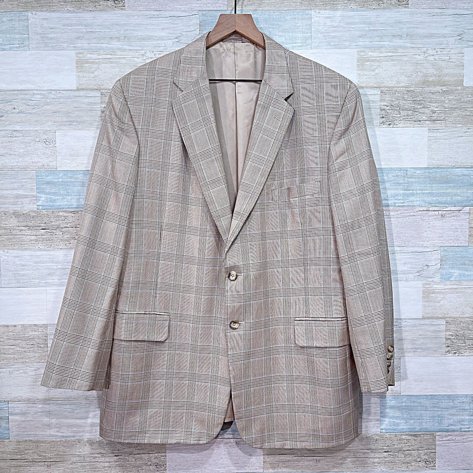 Hickey Freeman H Freeman Hand Tailored USA Sport Coat Beige Plaid 44R Size 42R - 1 Thumbnail