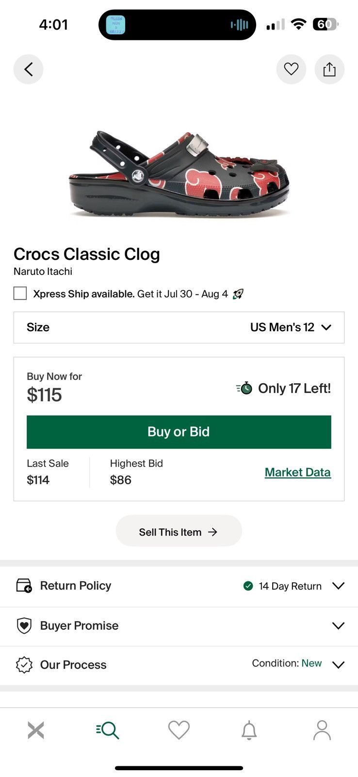 Crocs Naruto Itachi Crocs Classic Clog Size US 12 / EU 45 - 1 Thumbnail