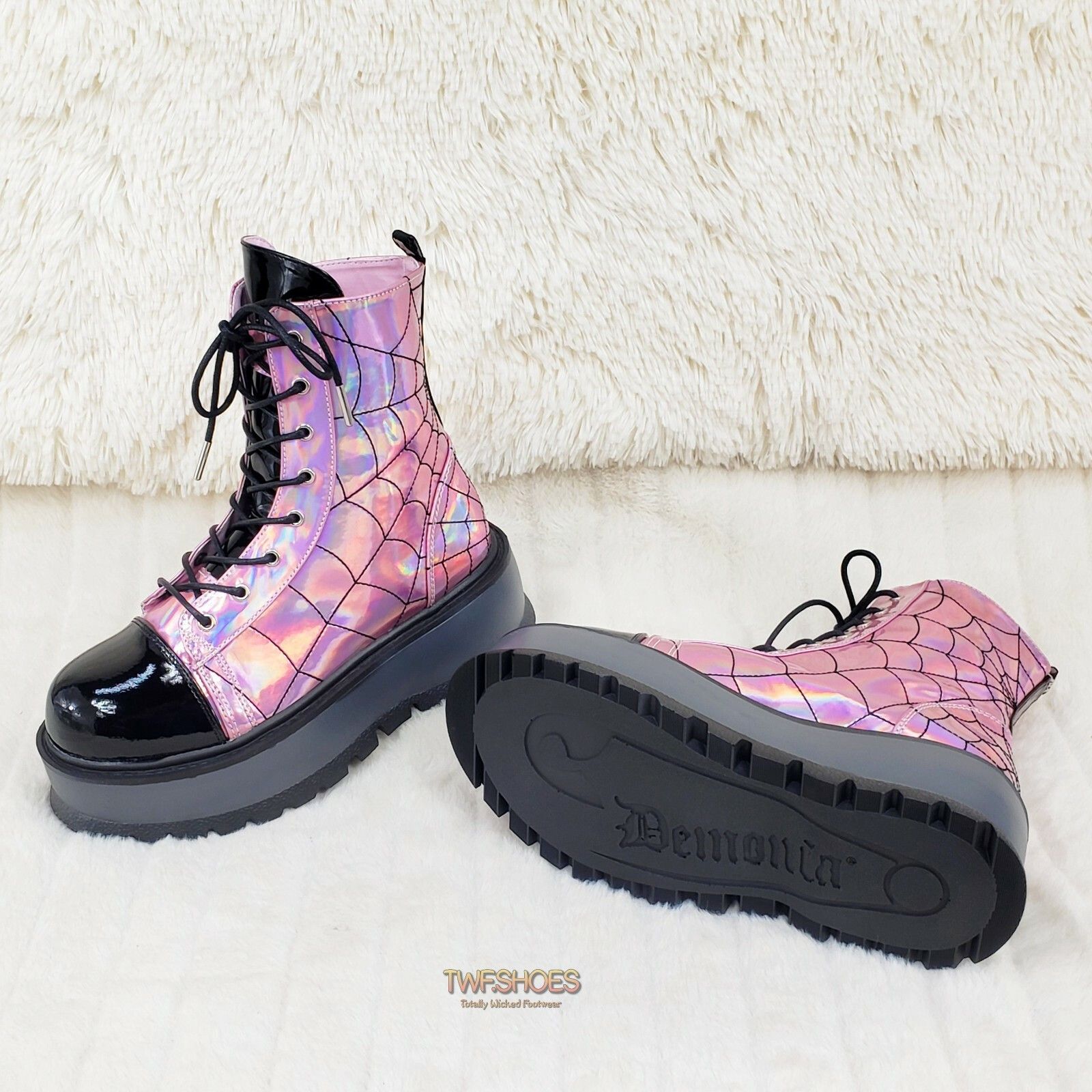 Other Slacker 88 Pink Hologram Spider Web Design Up Ankle Boots US Size US 11 / IT 41 - 5 Thumbnail