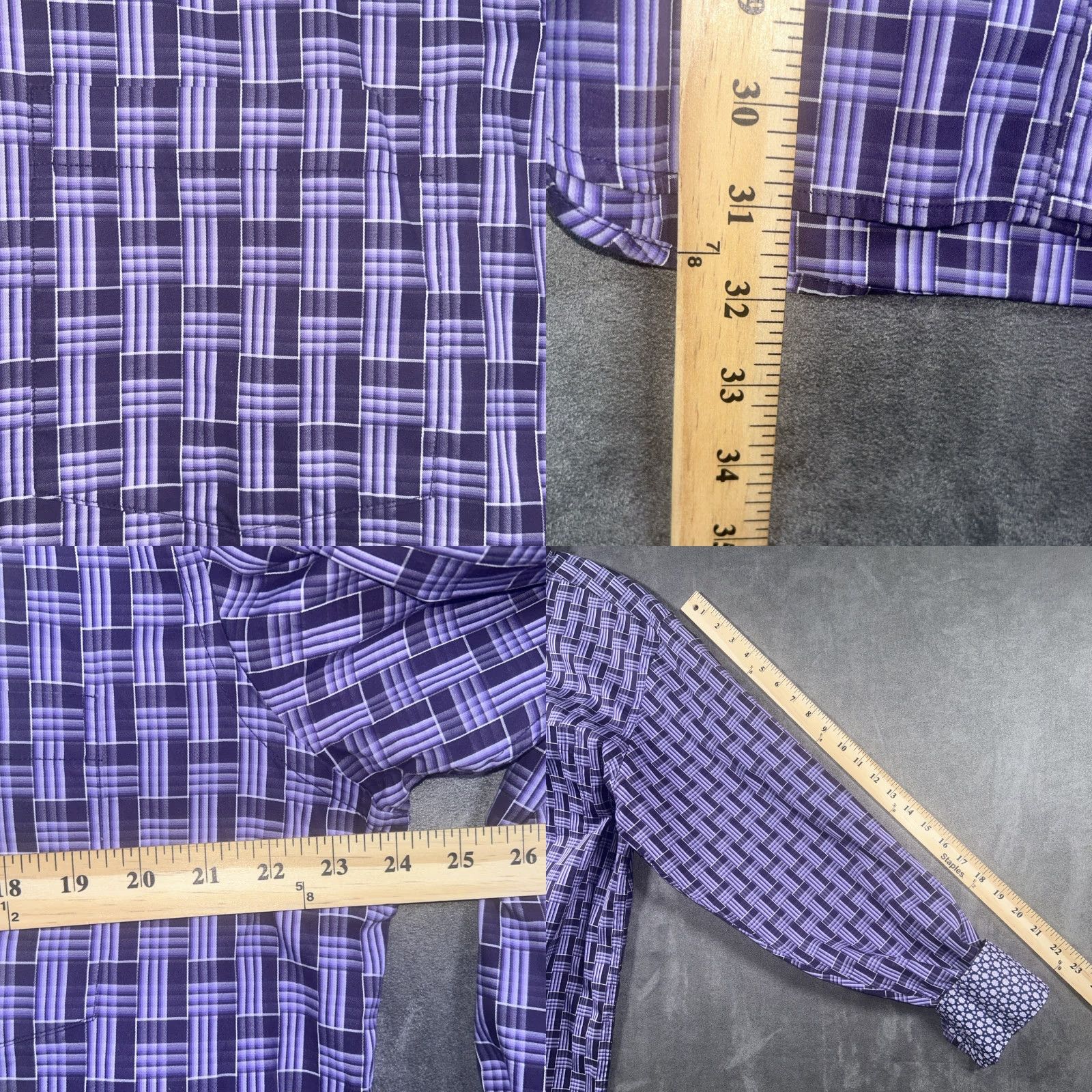 BUGATCHI Bugatchi Uomo Shirt XL Purple Cotton Long Sleeve Button-Up Flip Cuff Geometric Mens Size US XL / EU 56 / 4 - 8 Thumbnail
