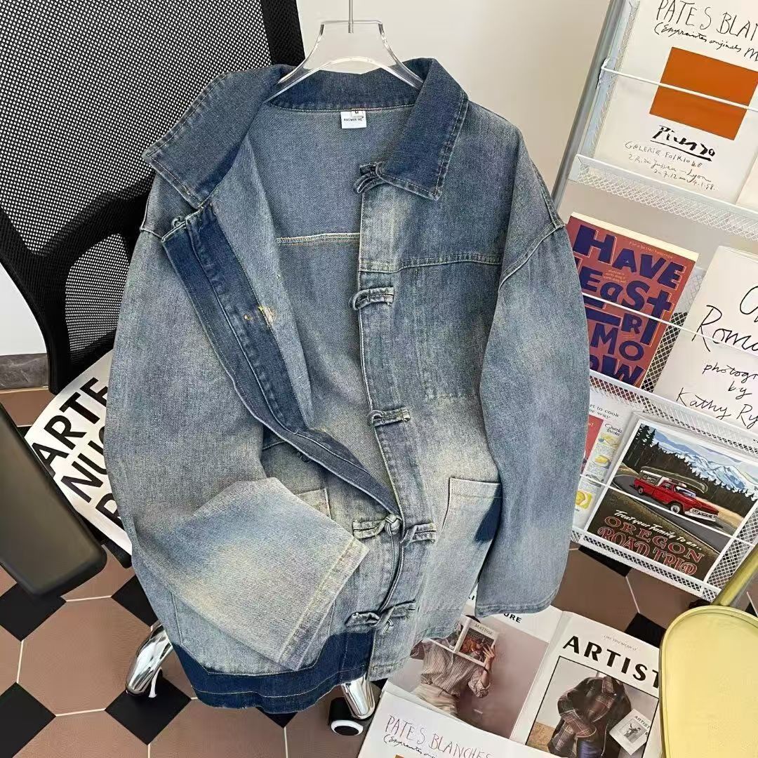 Vintage New Chinese Style Knot Button Denim Jacket Size US M / EU 48-50 / 2 - 2 Thumbnail