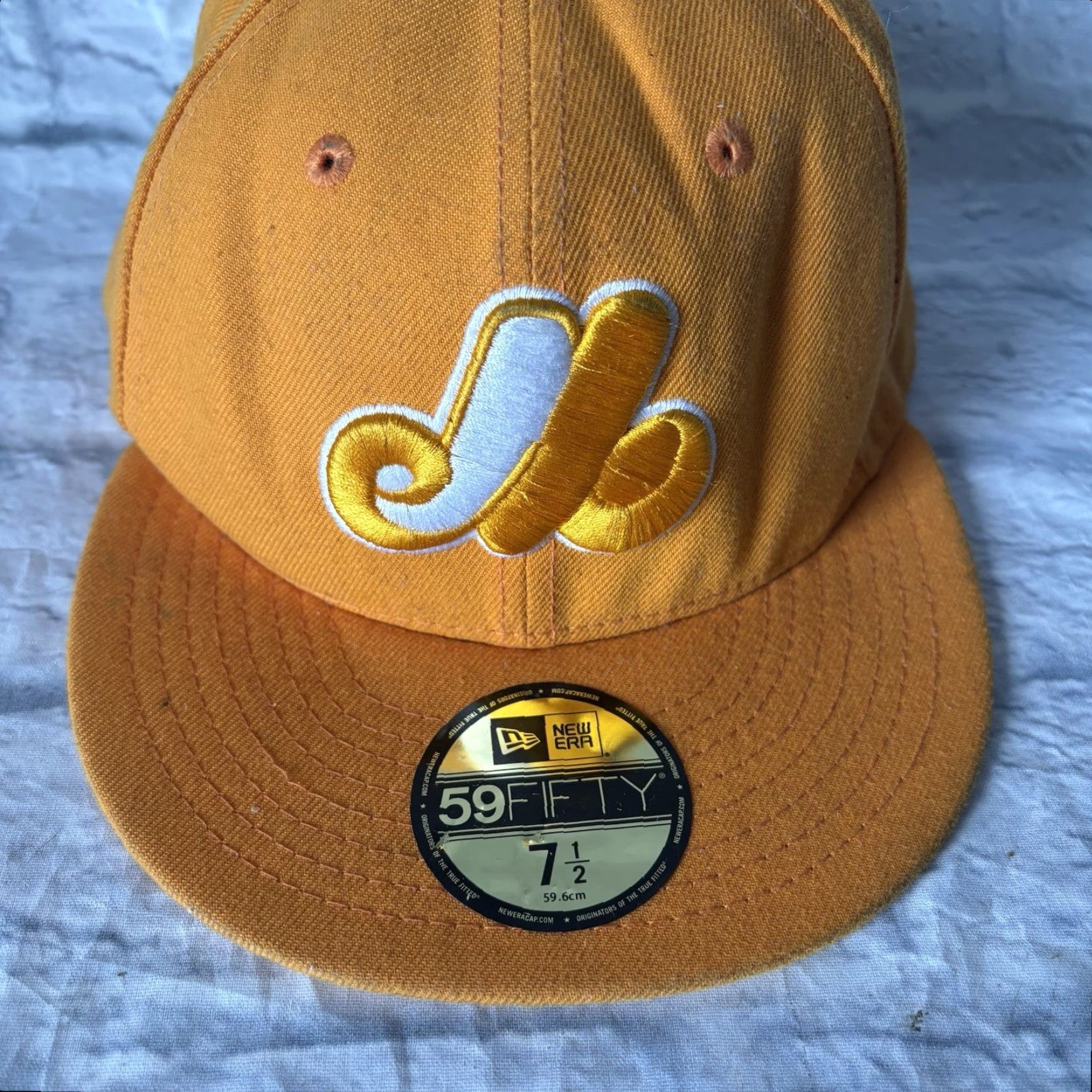 New Era Montreal Expos Hat 59Fifty New Era Fitted Cap Orange Yellow Size 7 1/2 Baseball Cap Men Vintage: No Size ONE SIZE - 3 Thumbnail