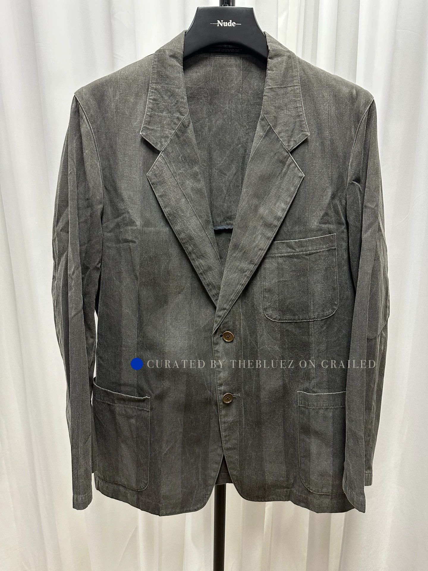 Yohji Yamamoto Washed Gray Striped Suit Jacket Size US M / EU 48-50 / 2 - 1 Thumbnail