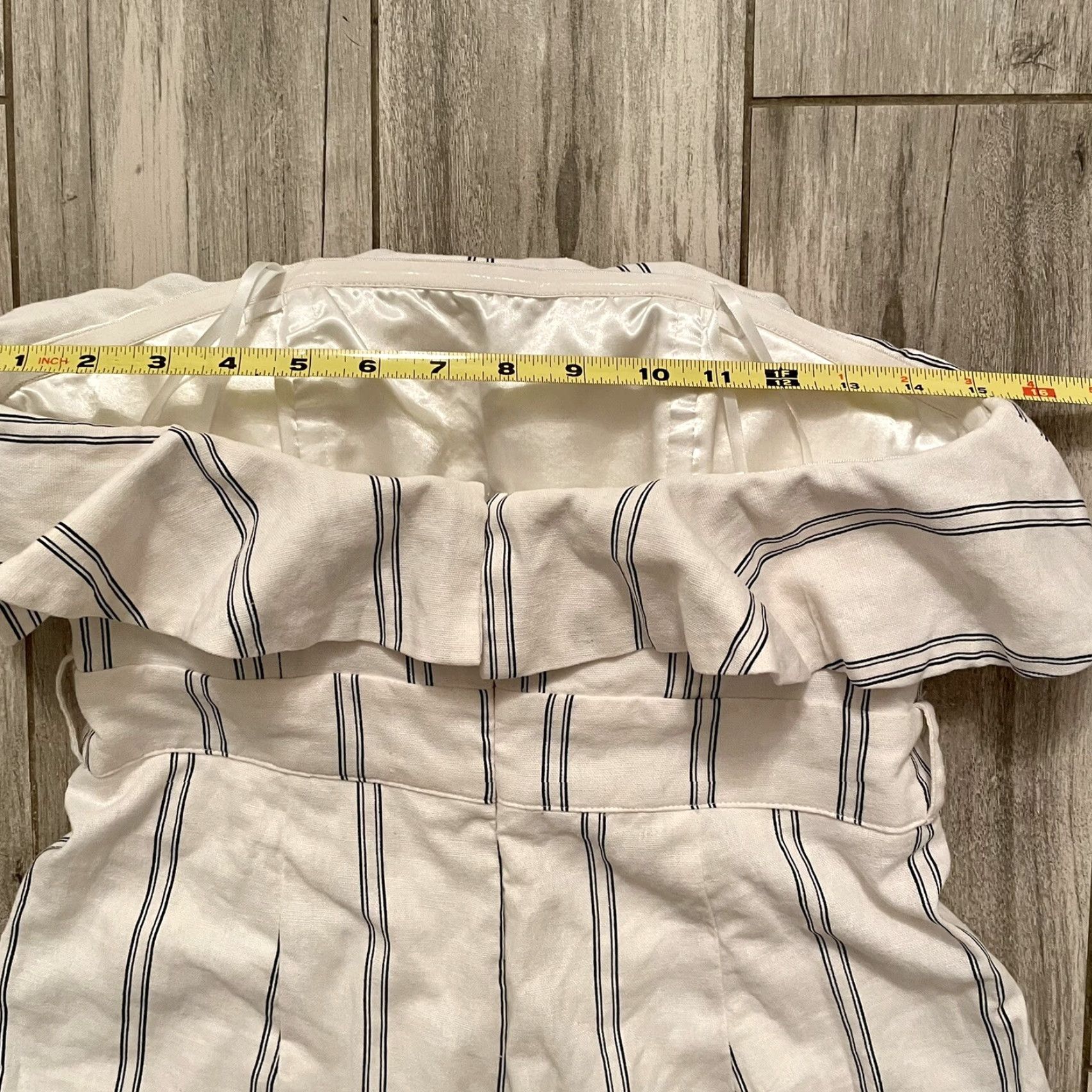Vintage The Vintage Shop Jumpsuit Striped Strapless Ruffle Boho Ivory Crop Wide-Leg L Womens Size 36" / US 14 / IT 50 - 7 Thumbnail