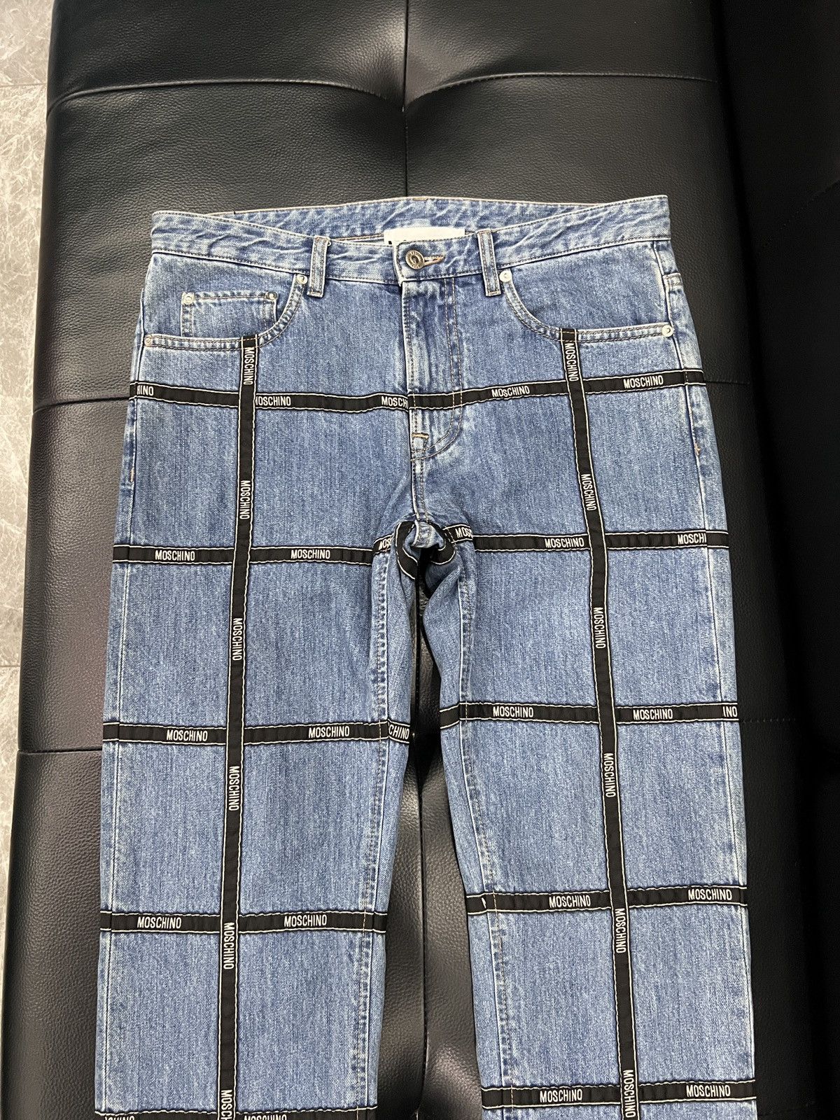 Moschino Moschino by Jeremy Scott SS15 Runway Logo Tape Panel Jeans Size US 32 / EU 48 - 3 Thumbnail